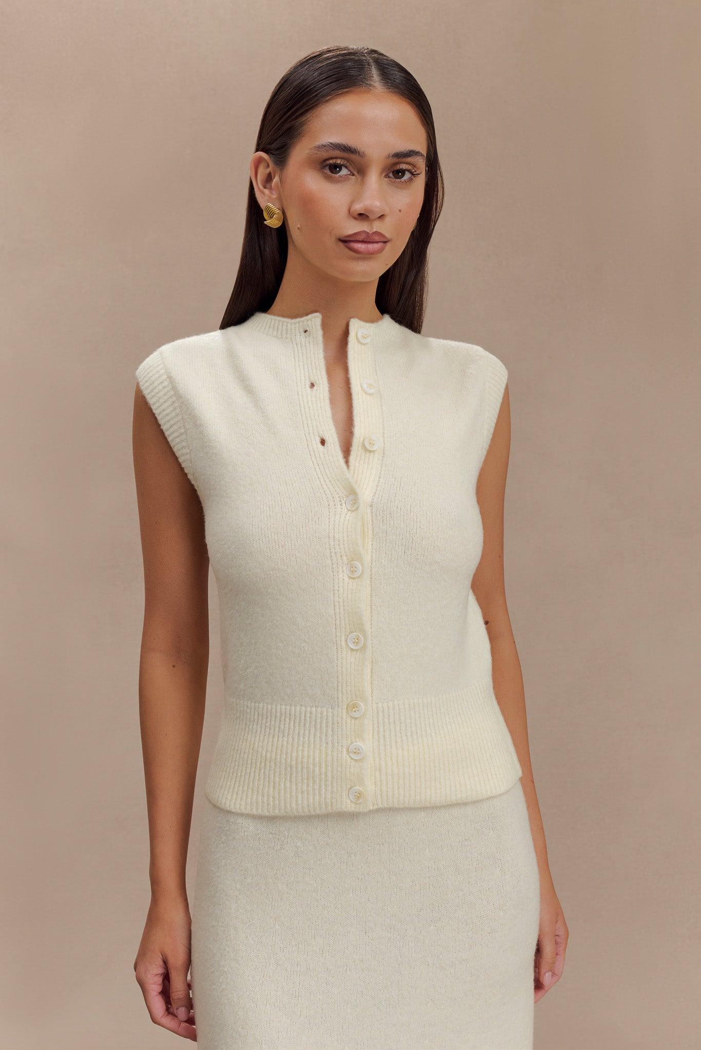 Dionne Sleeveless Knit Vest - Ivory Marle Product Image