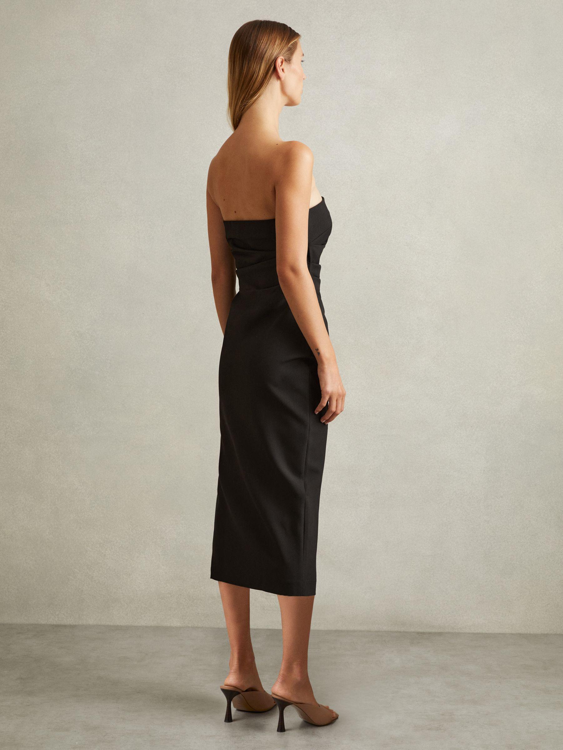 Strapless Pleated Midi Dress in Black Product Image