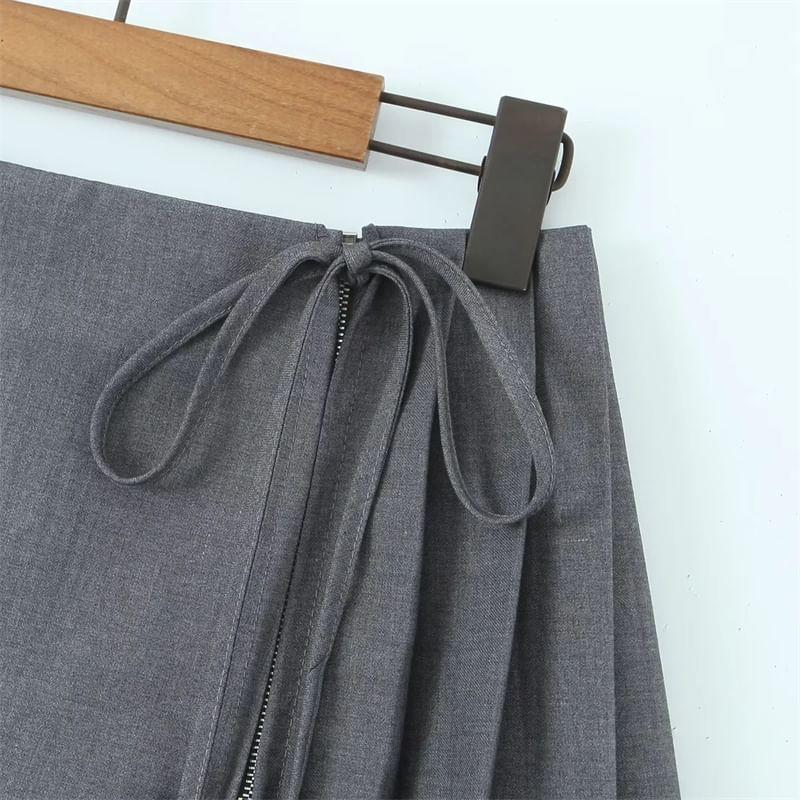 Low Waist Plain Pleated Drawstring Mini A-Line Skirt Product Image