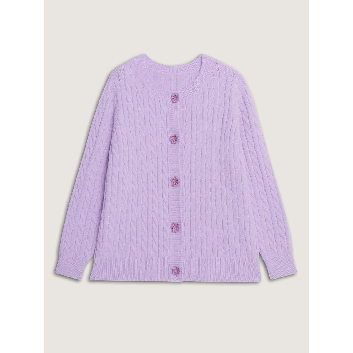 Plus Size Supersoft Twist Textured Floral Buttons Knit Cardigan Lilac Women Leisure Loose Long Sleeve Casual Cardigans BloomChic 18-20/2X Product Image
