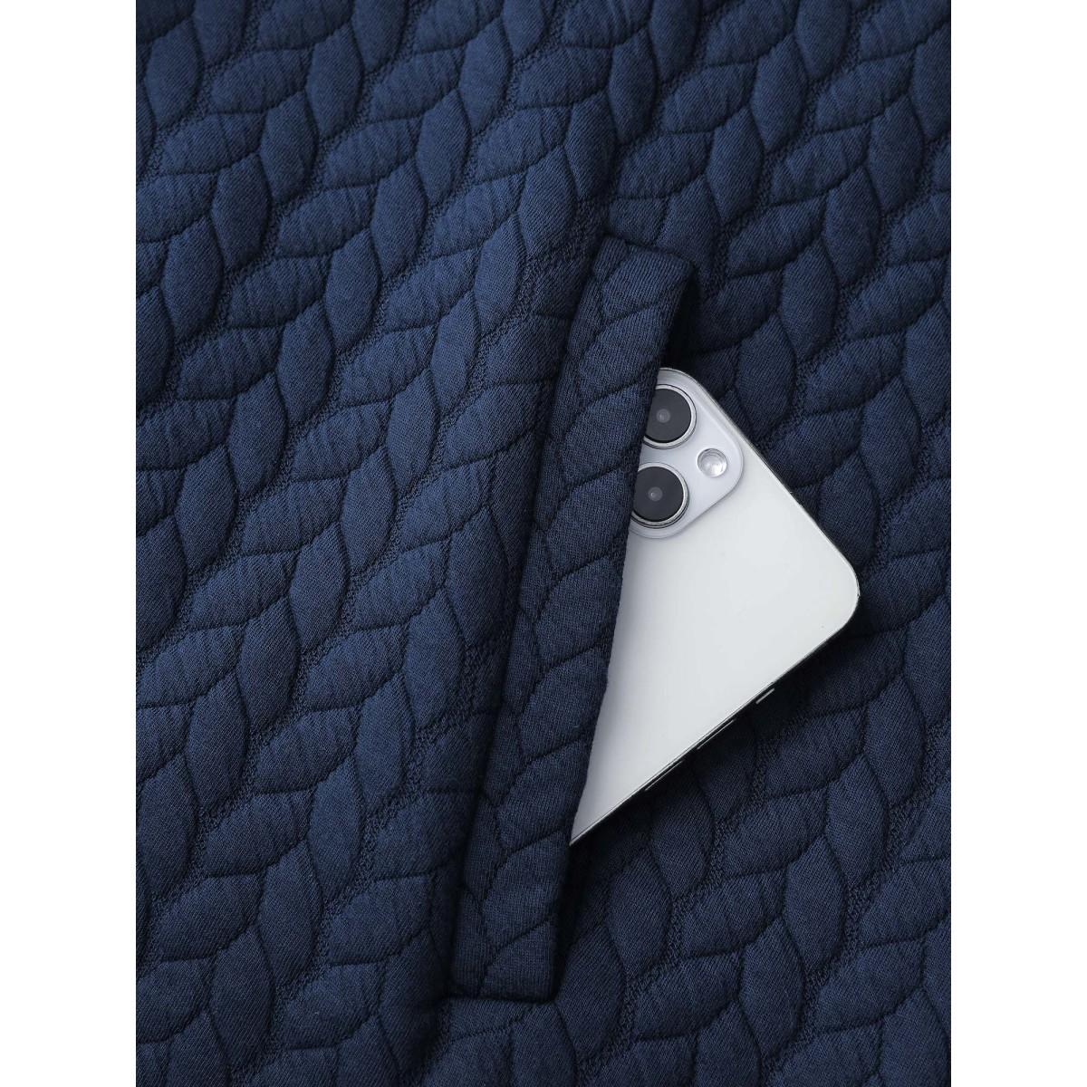 Plus Size Textured Button-Down Long Jacket Women Navy Texture Slanted pocket Casual Jackets BloomChic 30/6X Product Image