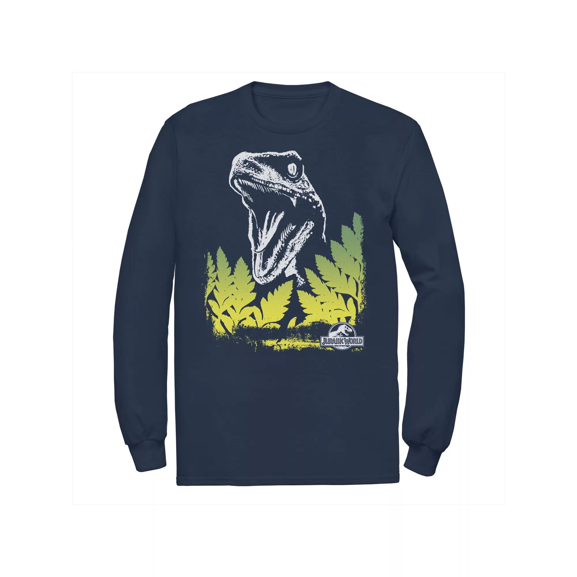 Men's Jurassic World Raptor Roaring Behind Bushes Long Sleeve Graphic Tee,  Product Image
