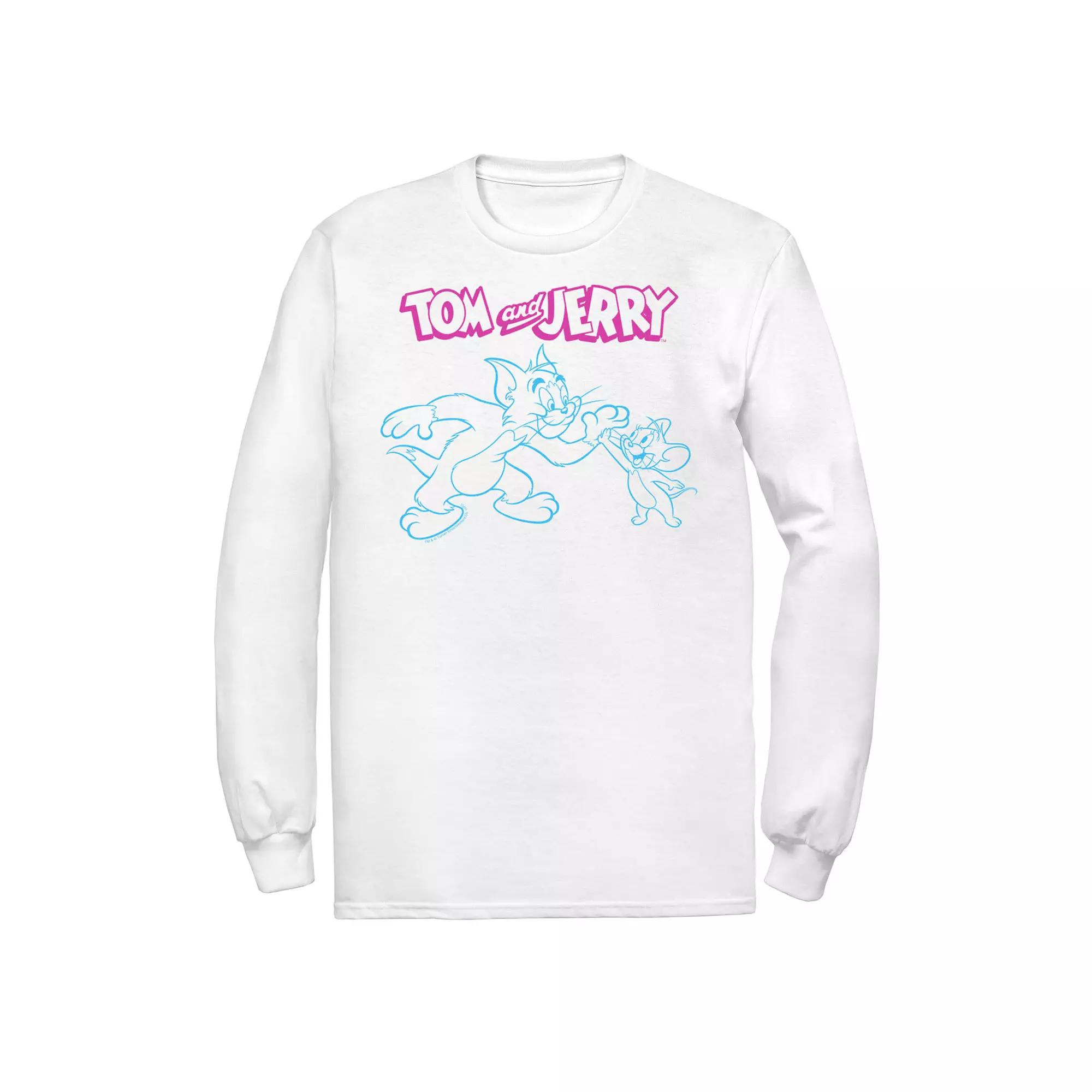 Mens Tom And Jerry High Five Line Art Tee, Men's, Size: Small, White Product Image