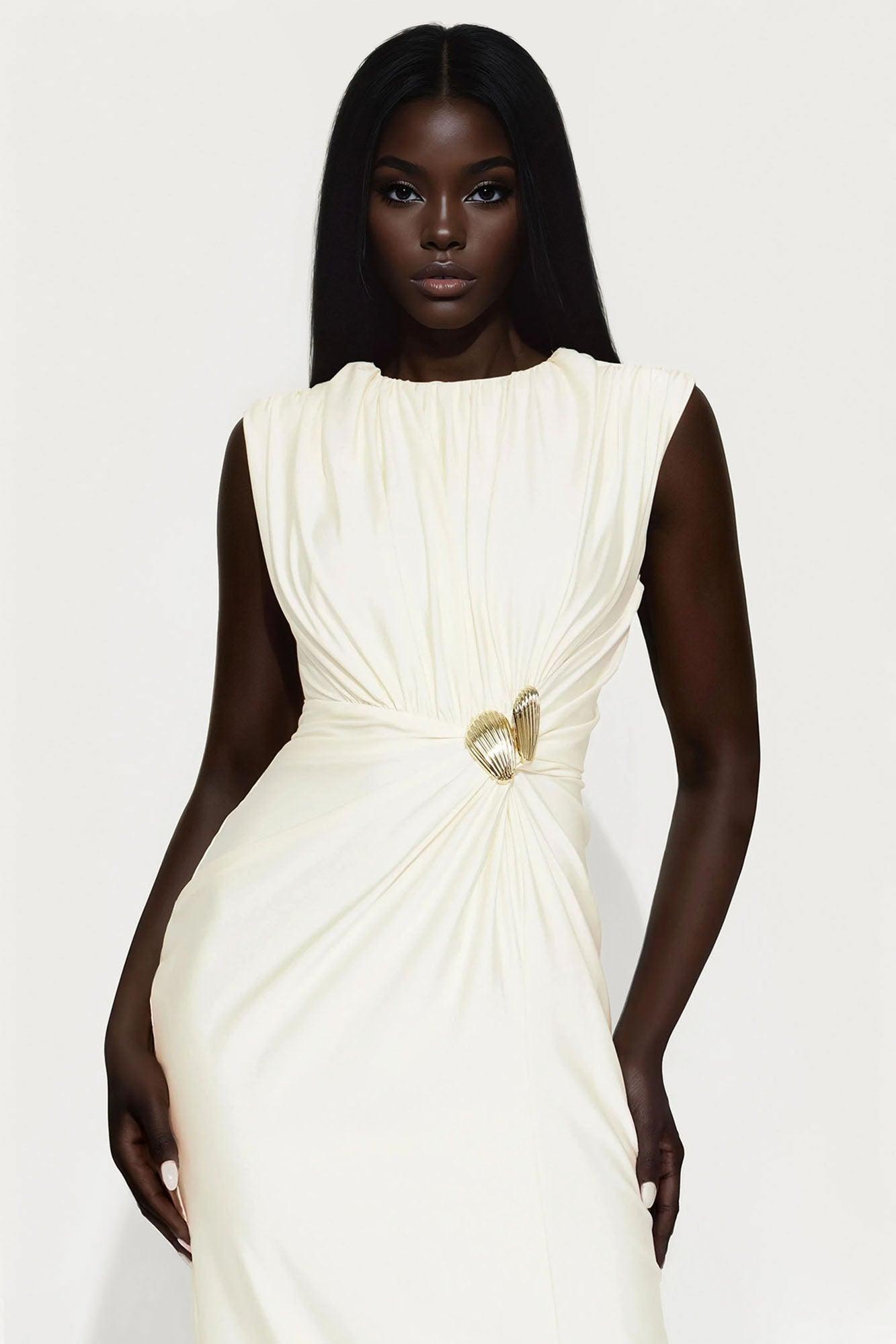 Danielle Draped Tricot Maxi Dress - Cream Female Product Image