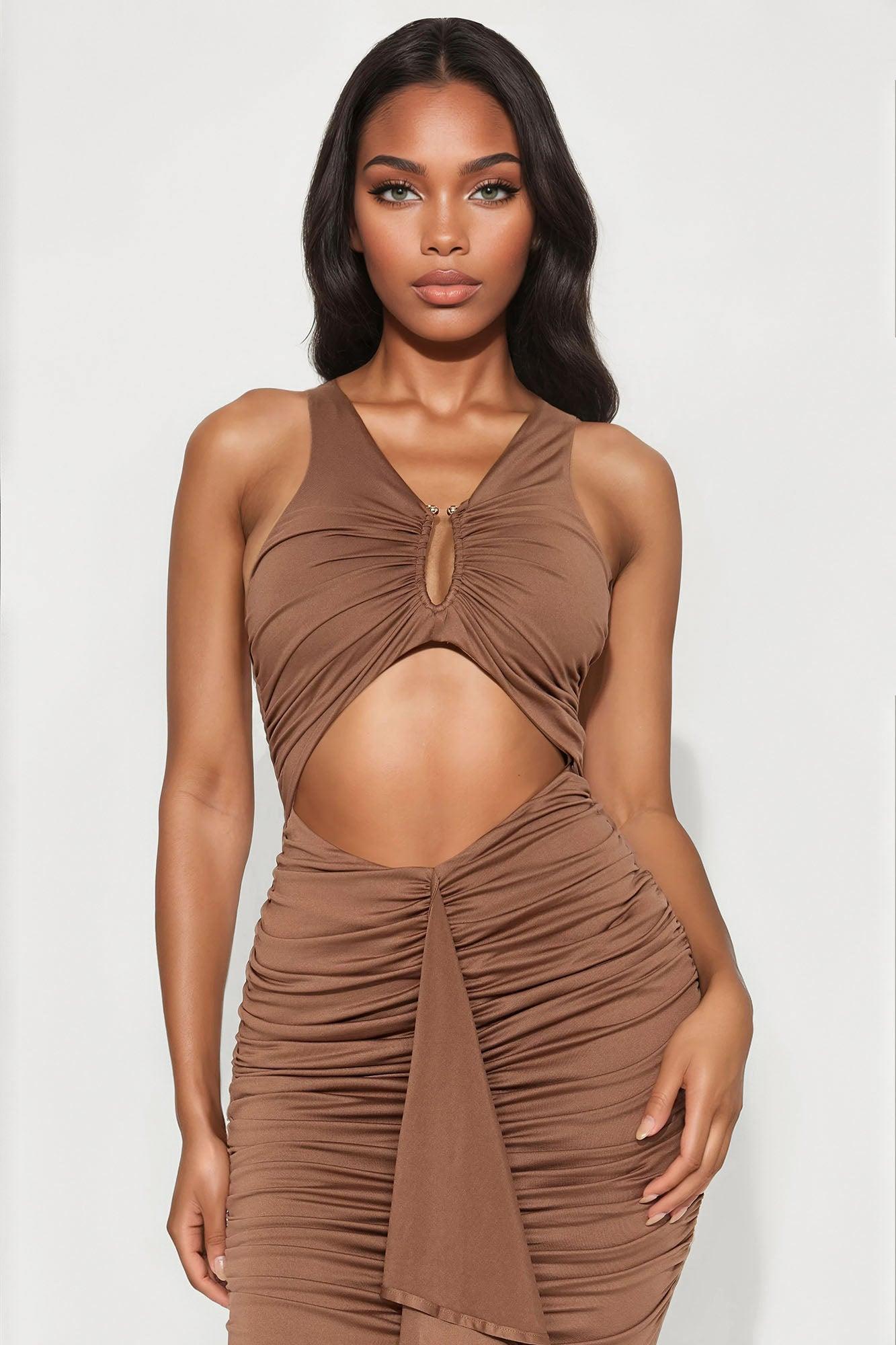 Gabby Cut Out Maxi Dress - Brown Female Product Image