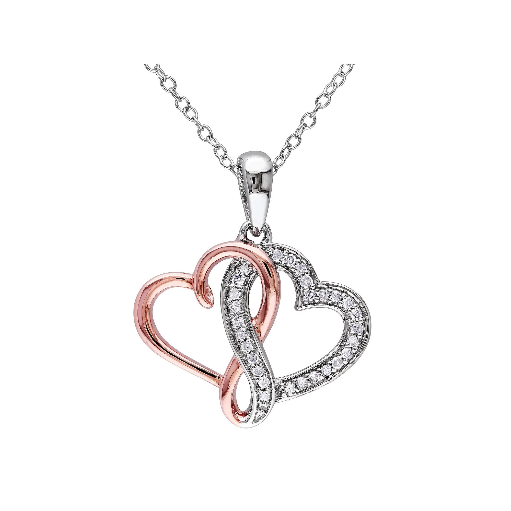 Stella Grace Two Tone Sterling Silver 1/8 Carat T.W. Diamond Heart Pendant Necklace, Women's, Size: 18" Product Image