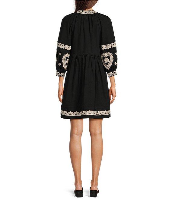 tyler boe Carmen Embroidered Split V-Neck 3/4 Sleeve Dress Product Image