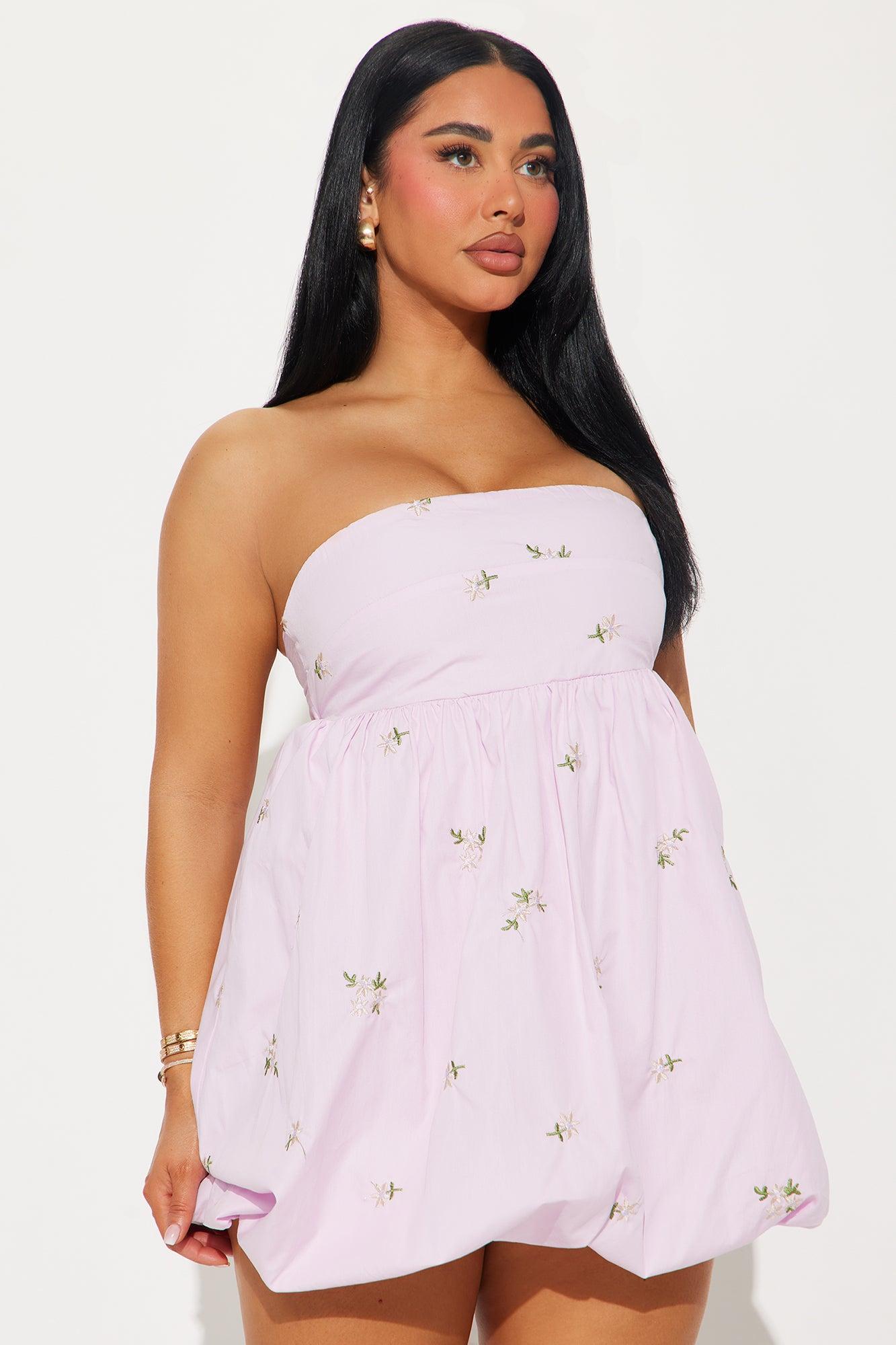 Aria Linen Bubble Mini Dress - Purple Product Image