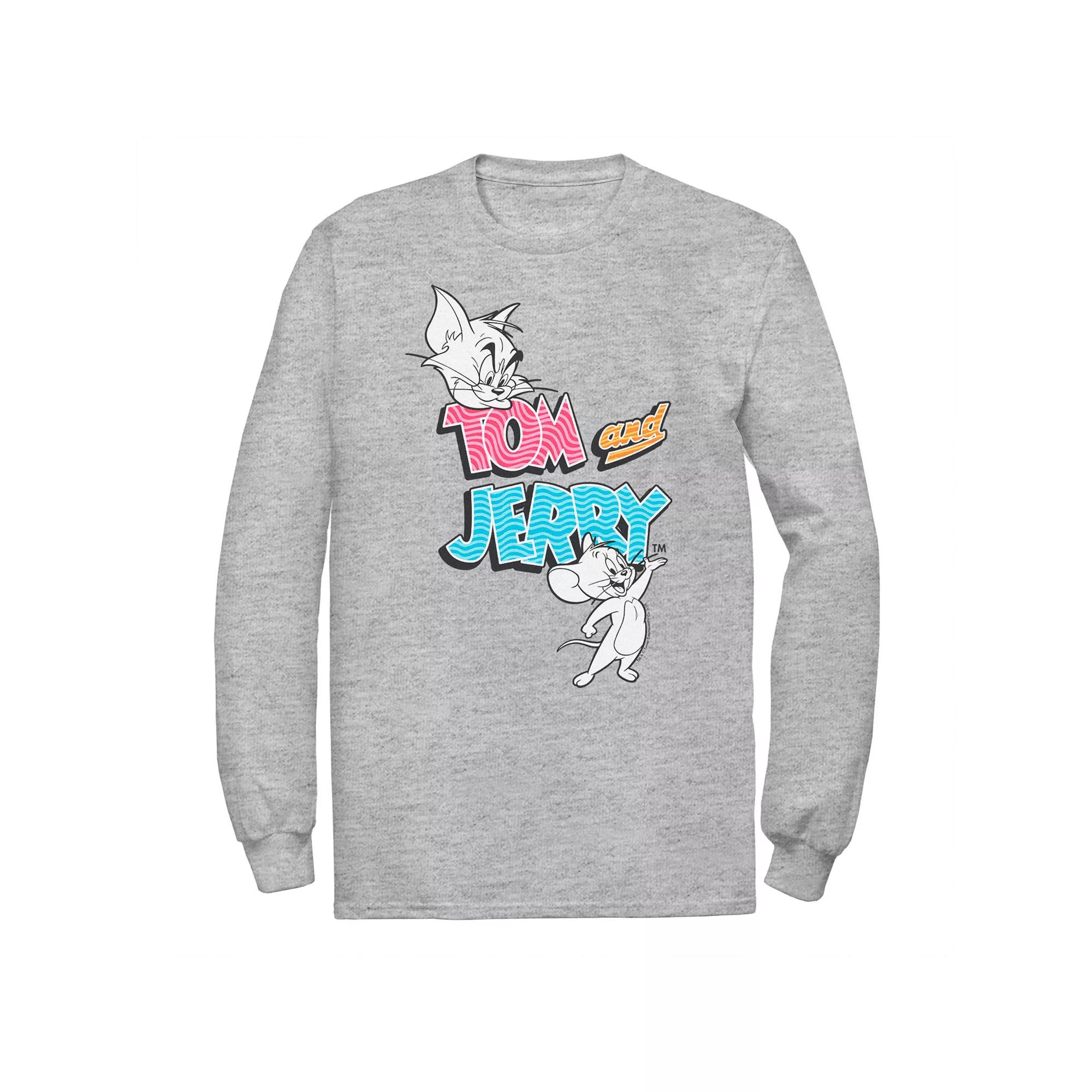 Big & Tall Tom and Jerry Patterned Logo Stamp Portrait Long Sleeve Graphic Tee, Men's,  Product Image