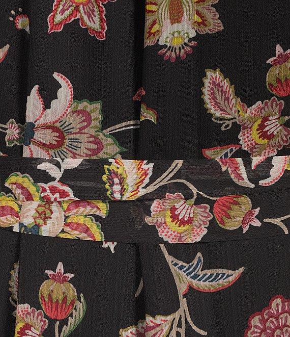 CeCe Plus Size Woven Paisley Print V-Neck Long Sleeve Pleated Dress Product Image