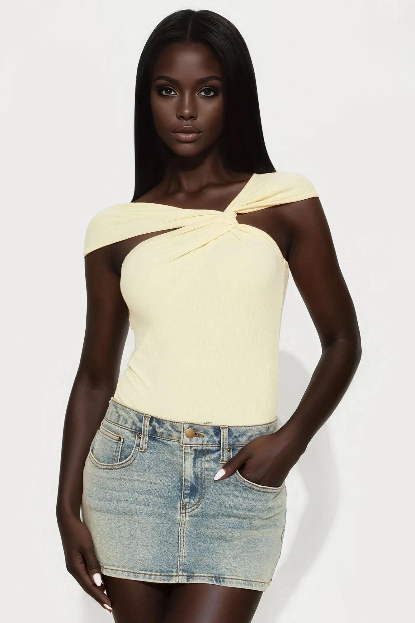 Jenny Twist Ribbed Bodysuit - Butter Yellow Female Product Image