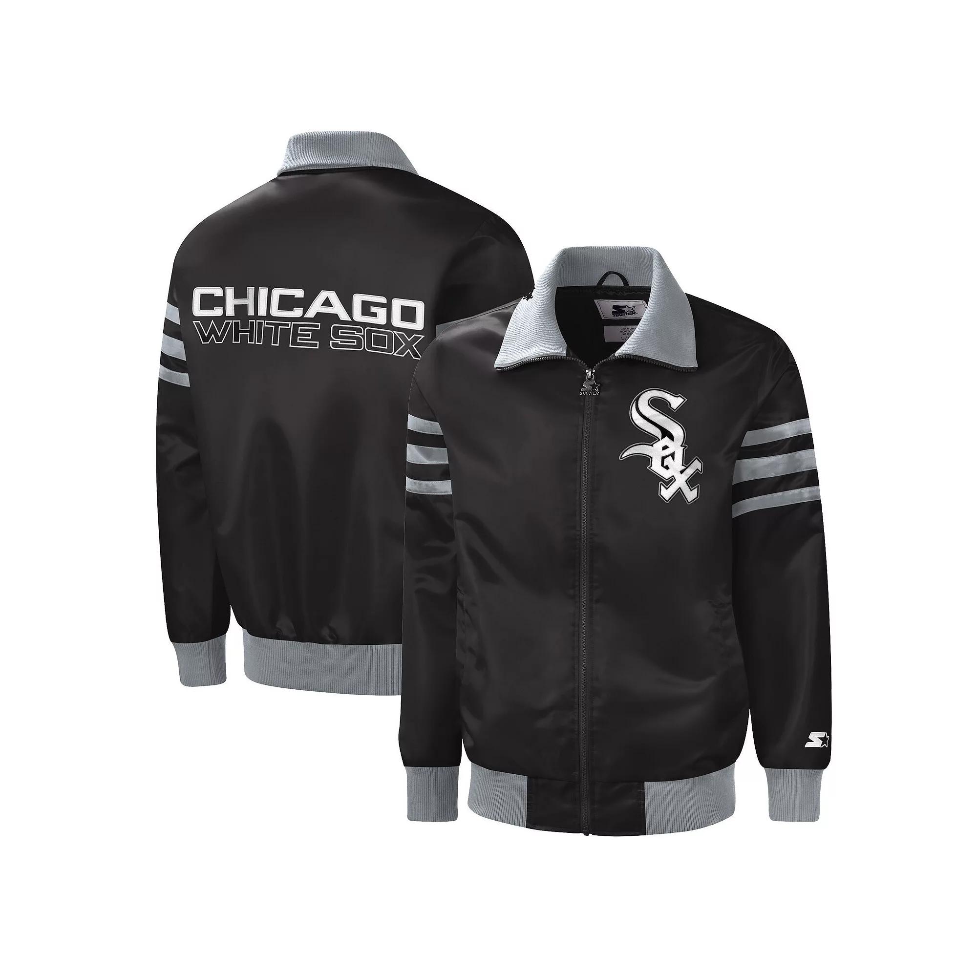 Men's Starter Black Chicago White Sox The Captain II Full-Zip Varsity Jacket, Size: Medium Product Image
