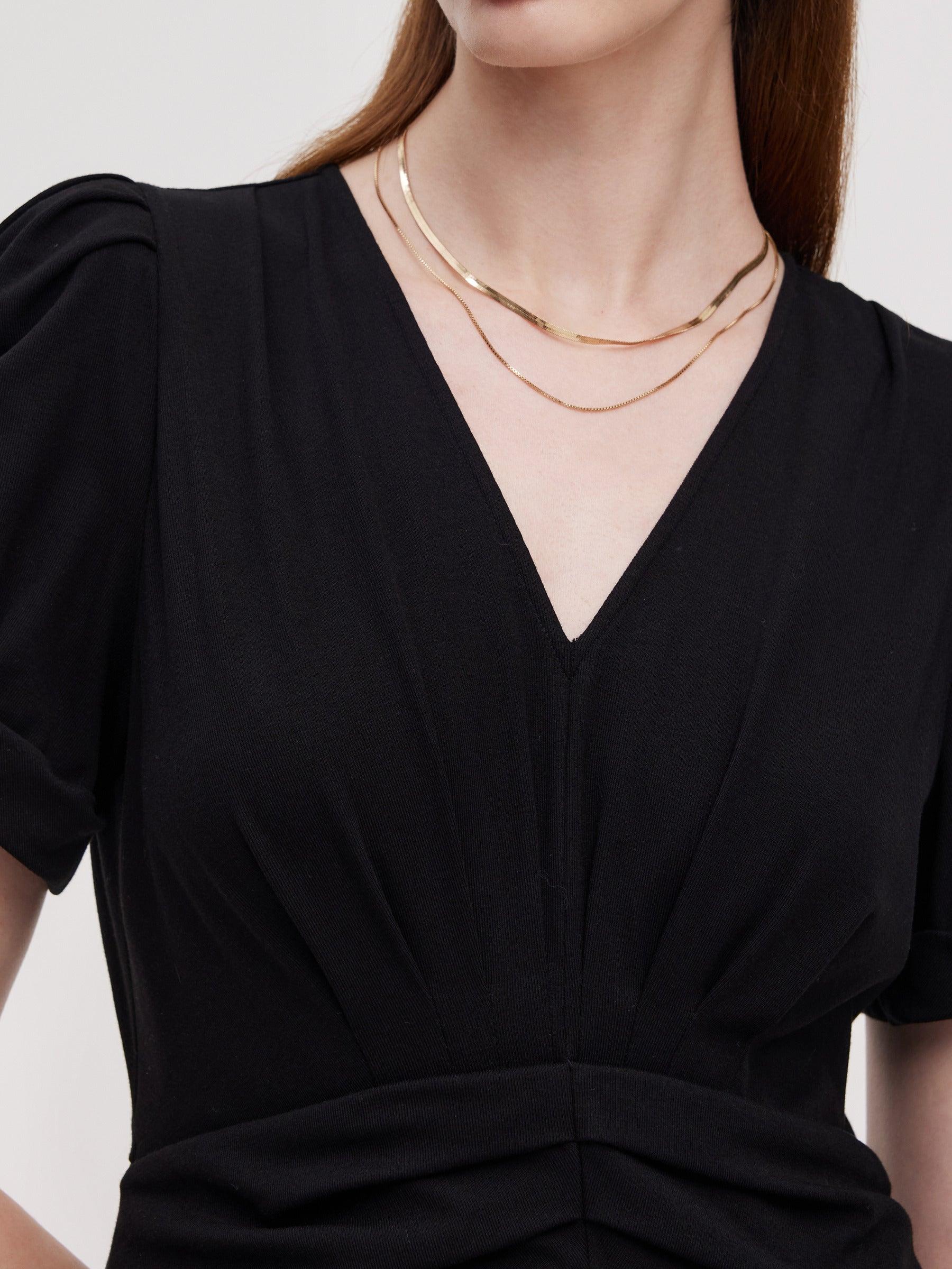 Pleated V-Neck Women Knit Maxi Dress Product Image