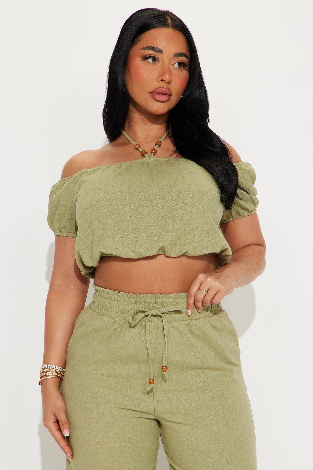 Summer Bliss Wide Leg Pant Set - Olive Product Image