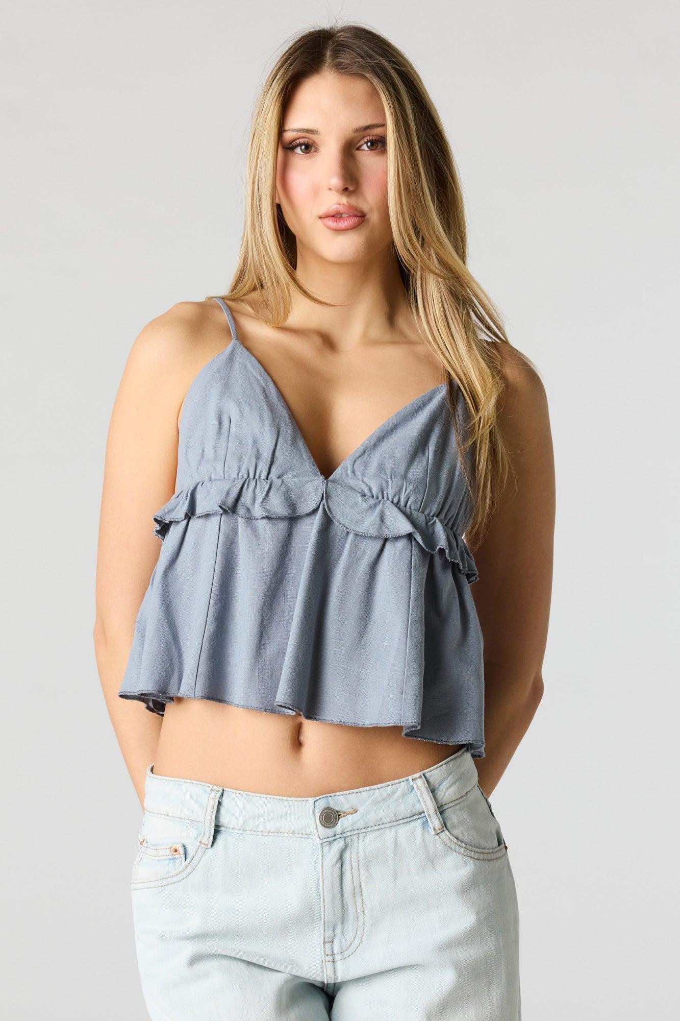 Linen-Blend Babydoll Tank Female Product Image