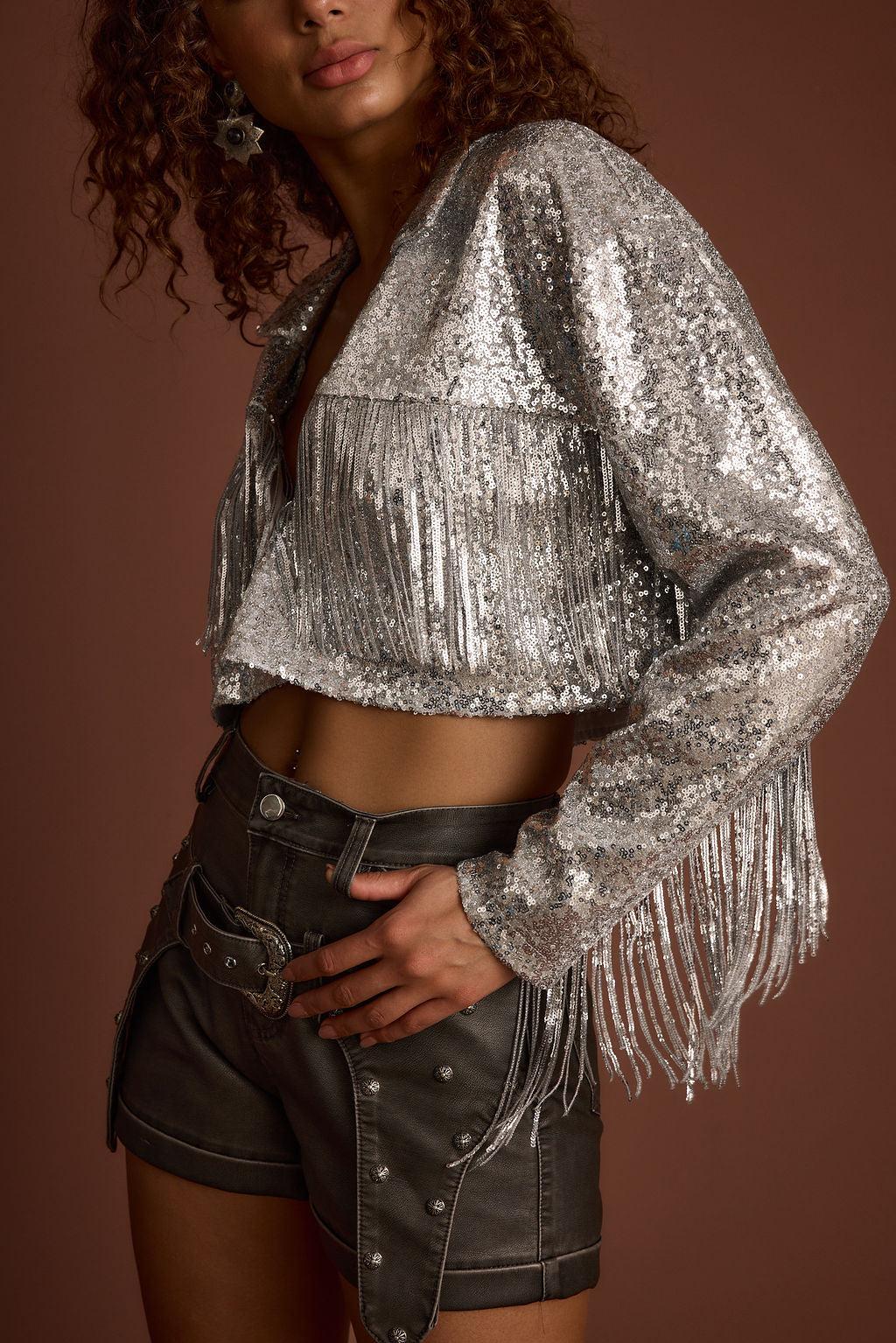 Star Crossed Sequin Fringe Jacket Product Image