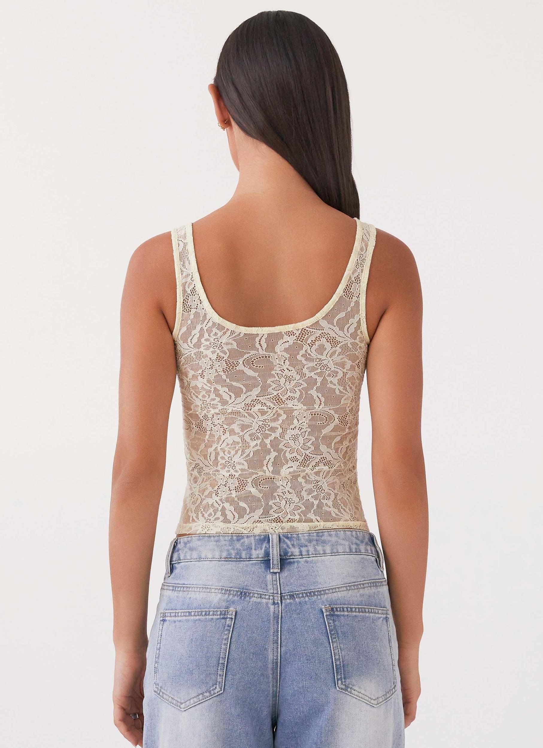 Last Day Of Summer Lace Tank Top - Yellow Product Image