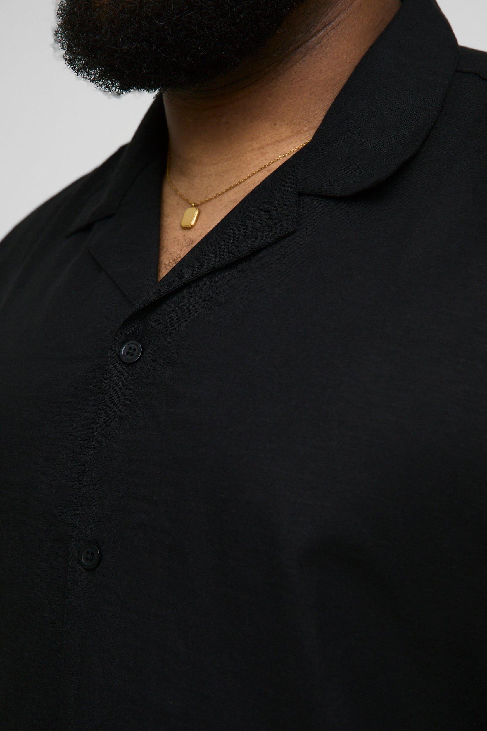 Plus Regular Fit Linen Look Revere Shirt | boohooMAN USA Product Image