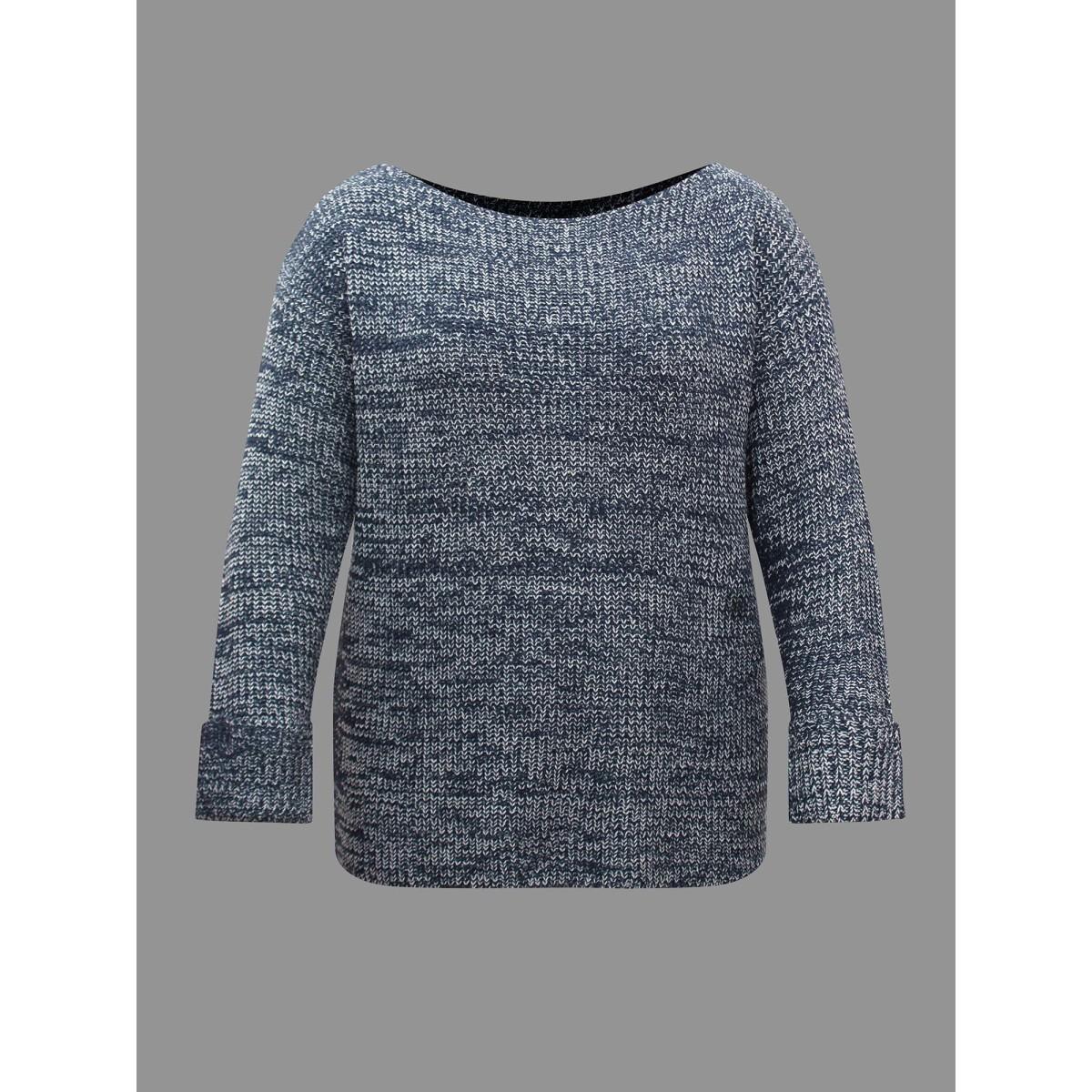 Plus Size Heather Boat Neck Drop Shoulder Sleeve Pullover Indigo Women Casual Loose Extra Long Sleeve Boat Neck Everyday Pullovers BloomChic 22-24/3X Product Image