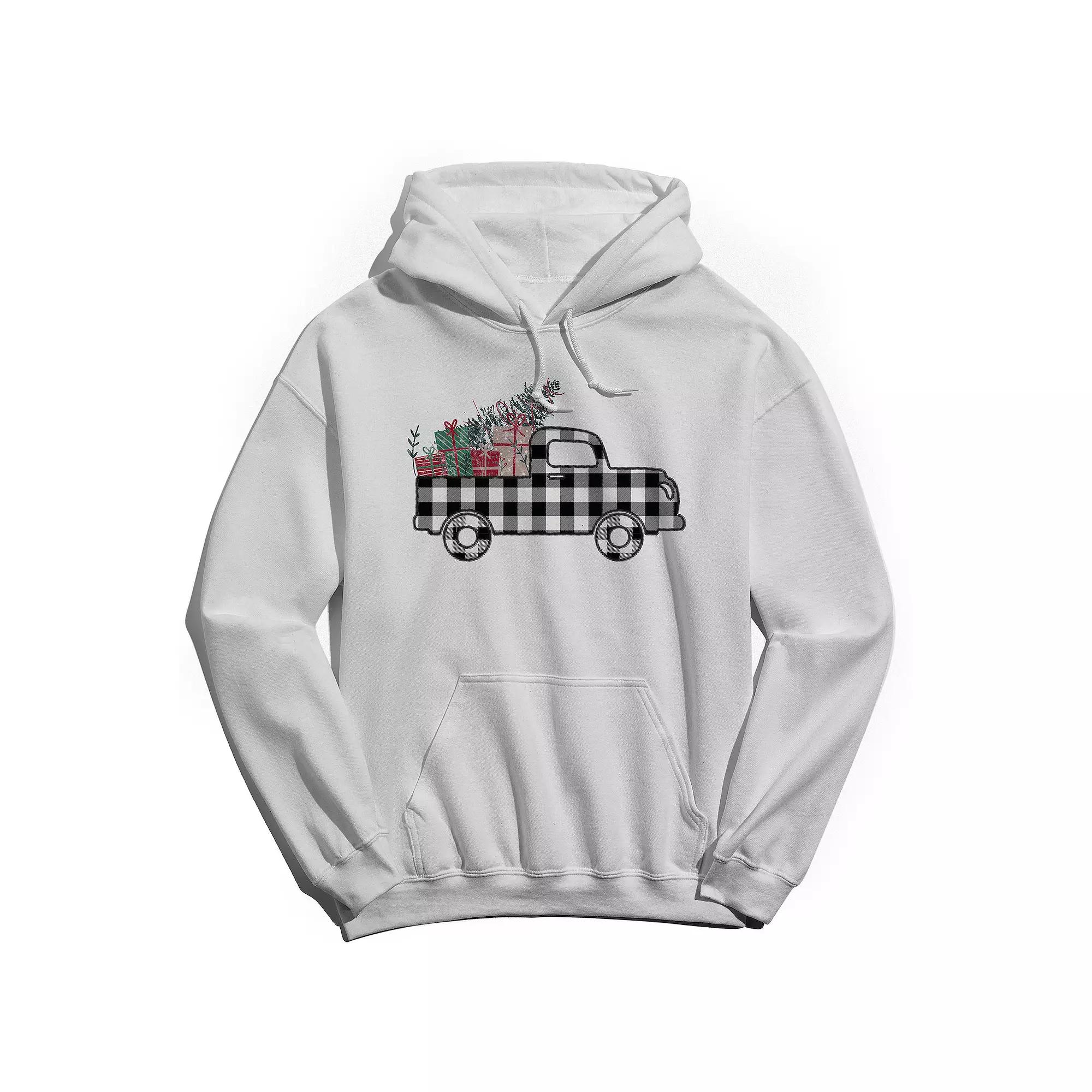 Men's Plaid Christmas Truck Hoodie, Women's, Size: Small, White Product Image