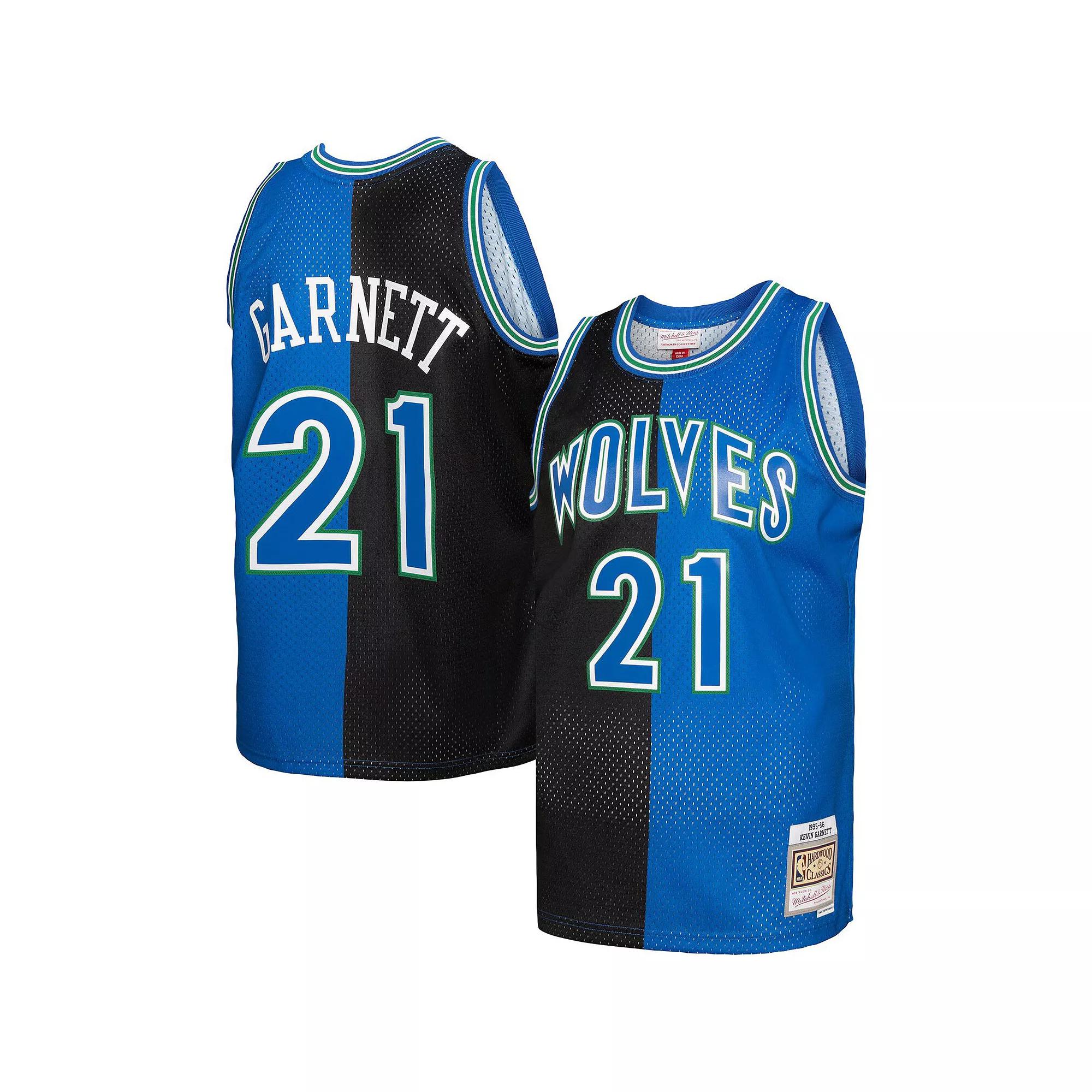 Men's Mitchell & Ness Kevin Garnett Black/Blue Minnesota Timberwolves Hardwood Classics 1995-96 Split Swingman Jersey, Size: Small Product Image