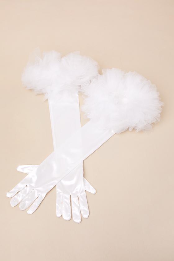 Alasdair White Satin Ruffled Elbow-Length Gloves Product Image