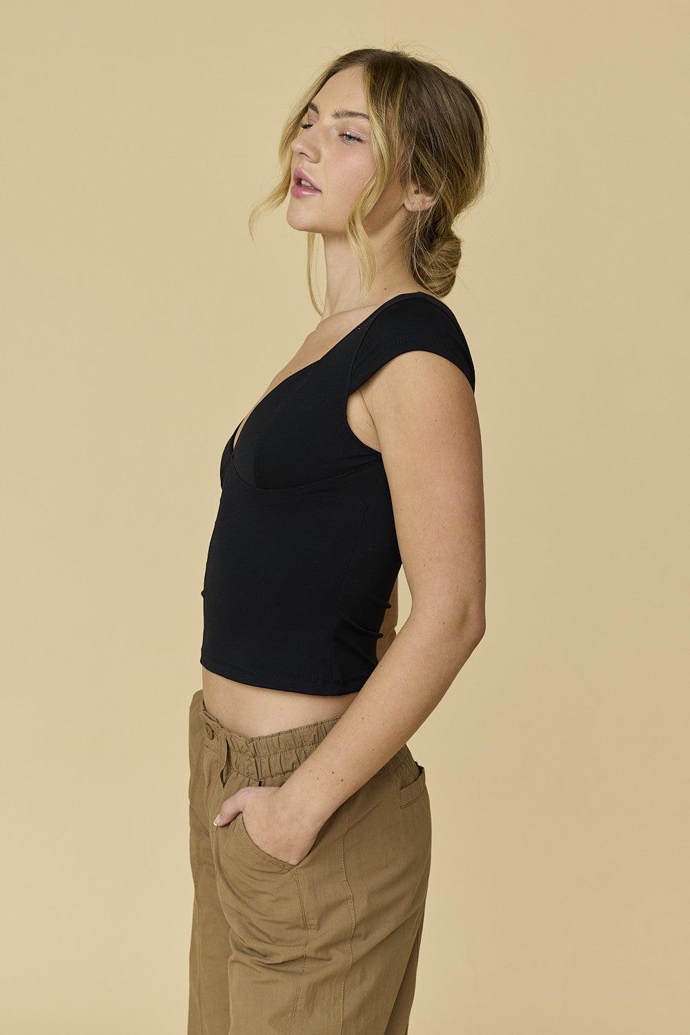 FINAL SALE Victoria Slim Fit V-Neck Top | Black Product Image