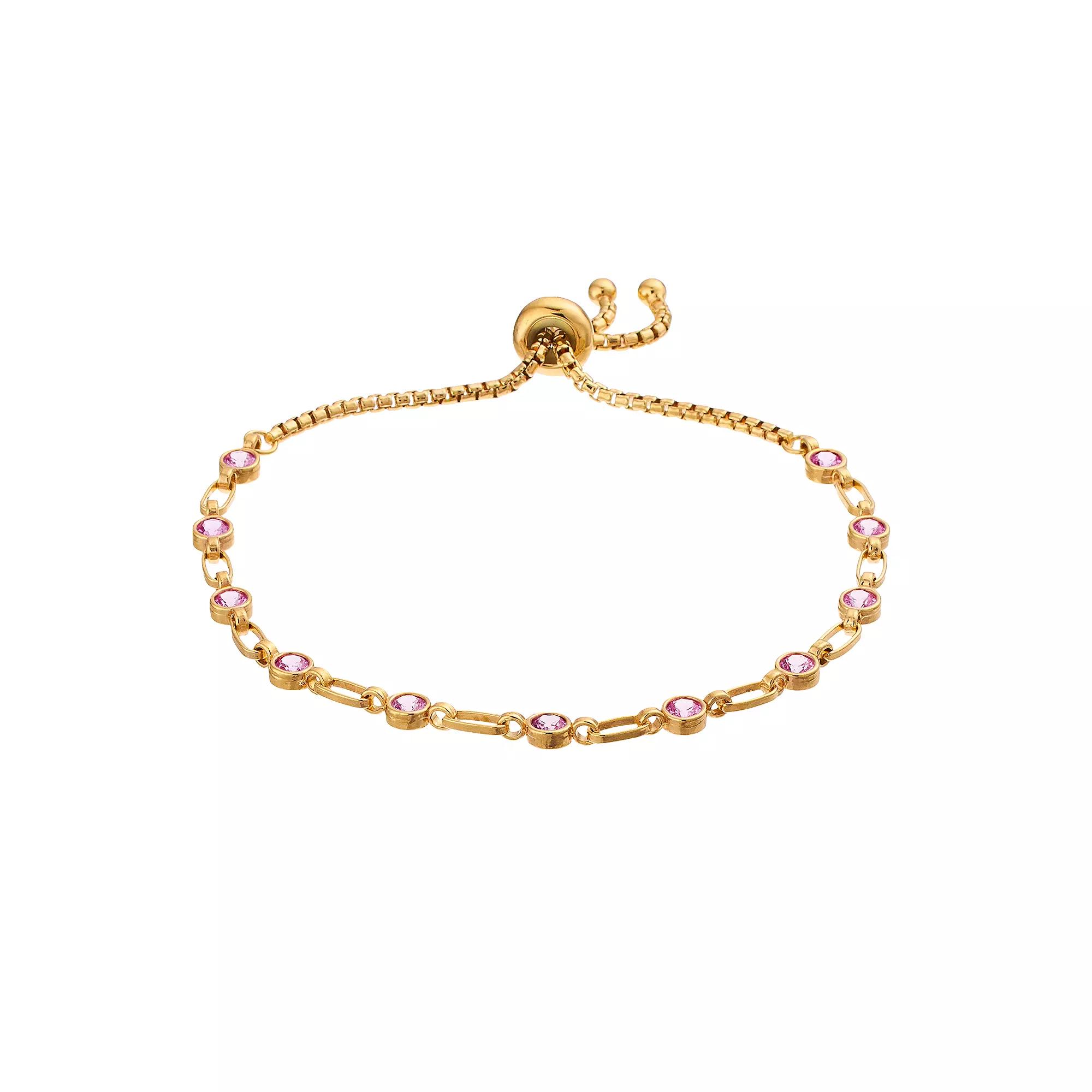 Kristen Kesho Sterling Silver Lab-Created Pink Sapphire Tennis Adjustable Bolo Bracelet, Women's, Size: 9.50, Gold Tone Product Image