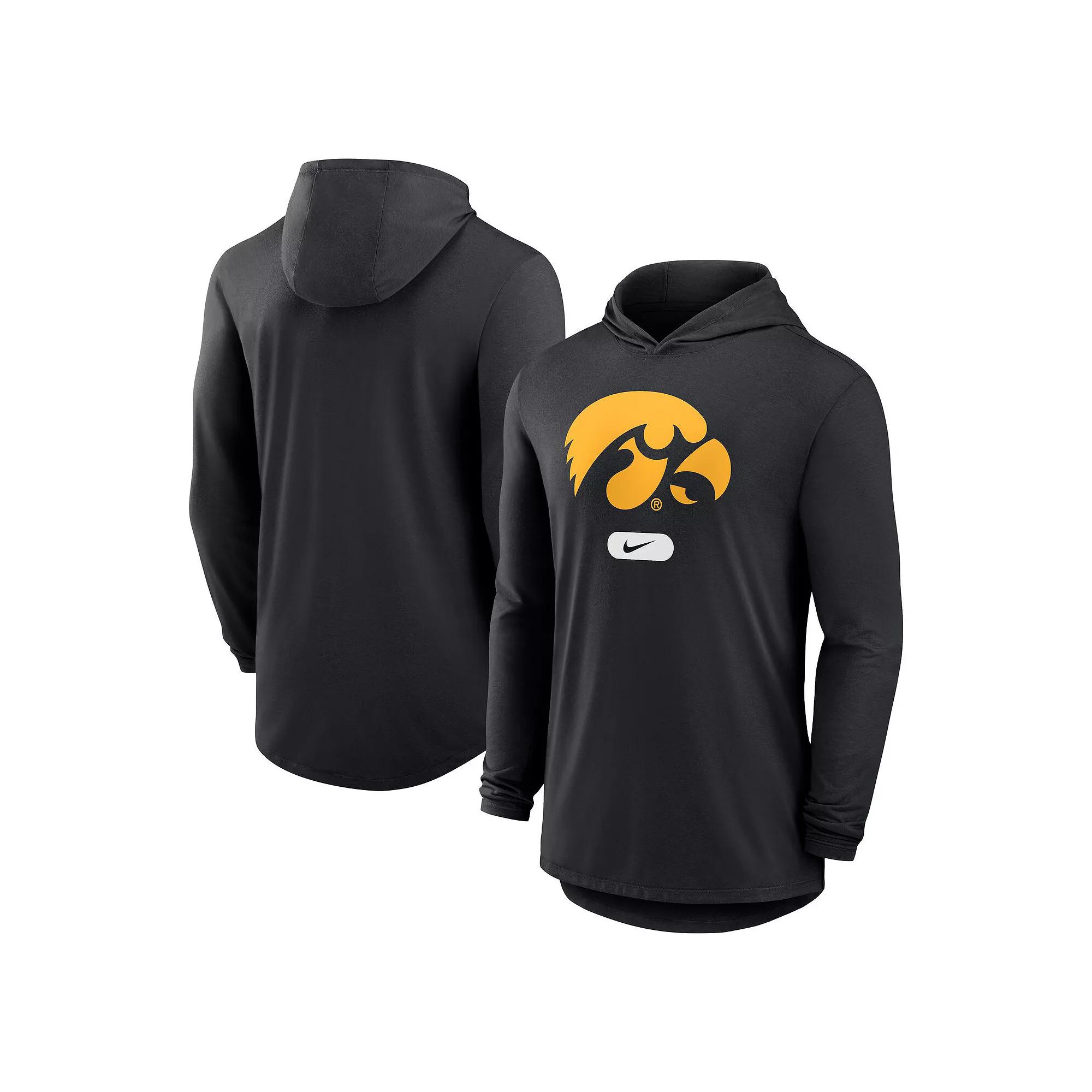 Men's Nike Black Iowa Hawkeyes Lightweight Performance Long Sleeve Hoodie T-Shirt,  Product Image