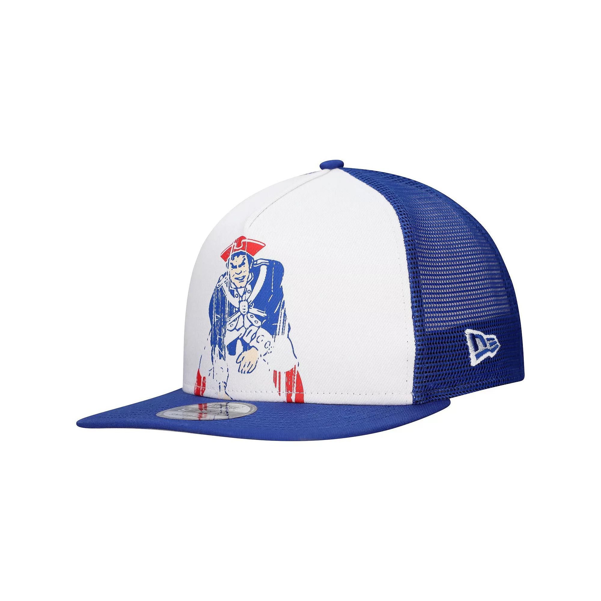 Men's New Era White/Royal New England Patriots Distressed 9FIFTY A-Frame Snapback Hat Product Image