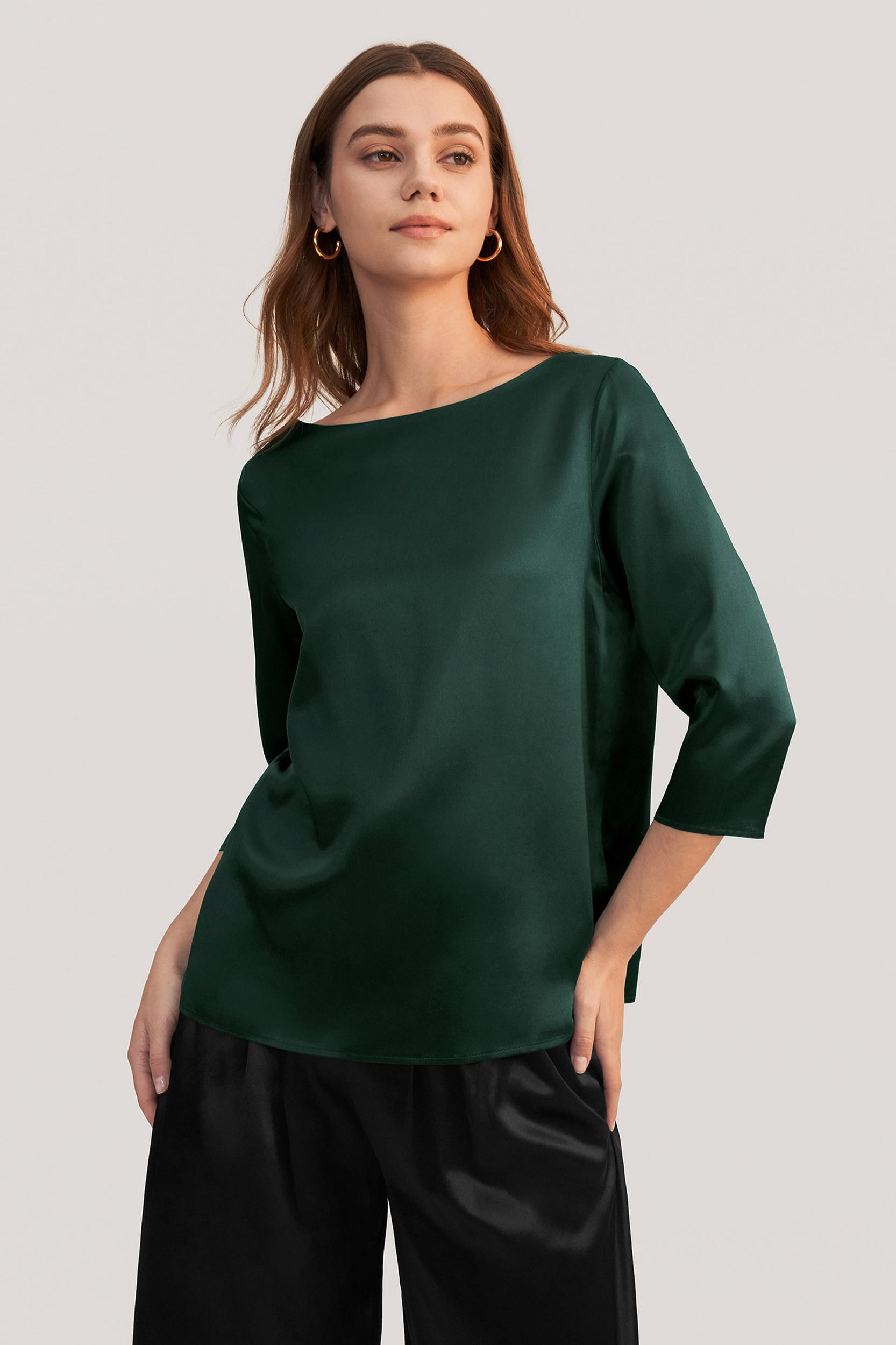 LILYSILK Casual Green Blouse | Silk Plain Business | 100 Mulberry Silk Shirt Women Soft Skin-Friendly Comfortable Product Image