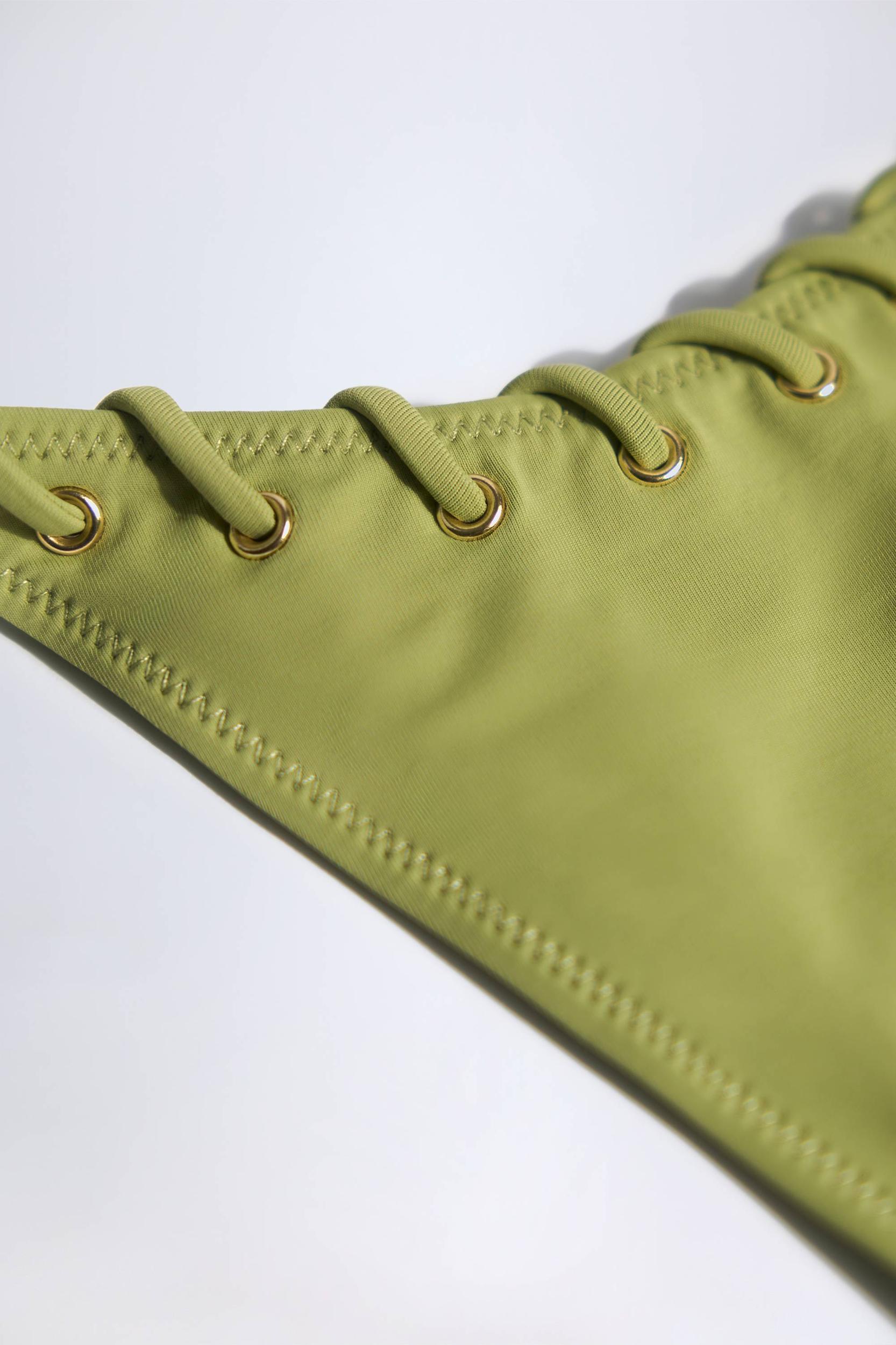 Drawstring Thong Bikini Bottoms in Olive Green Product Image