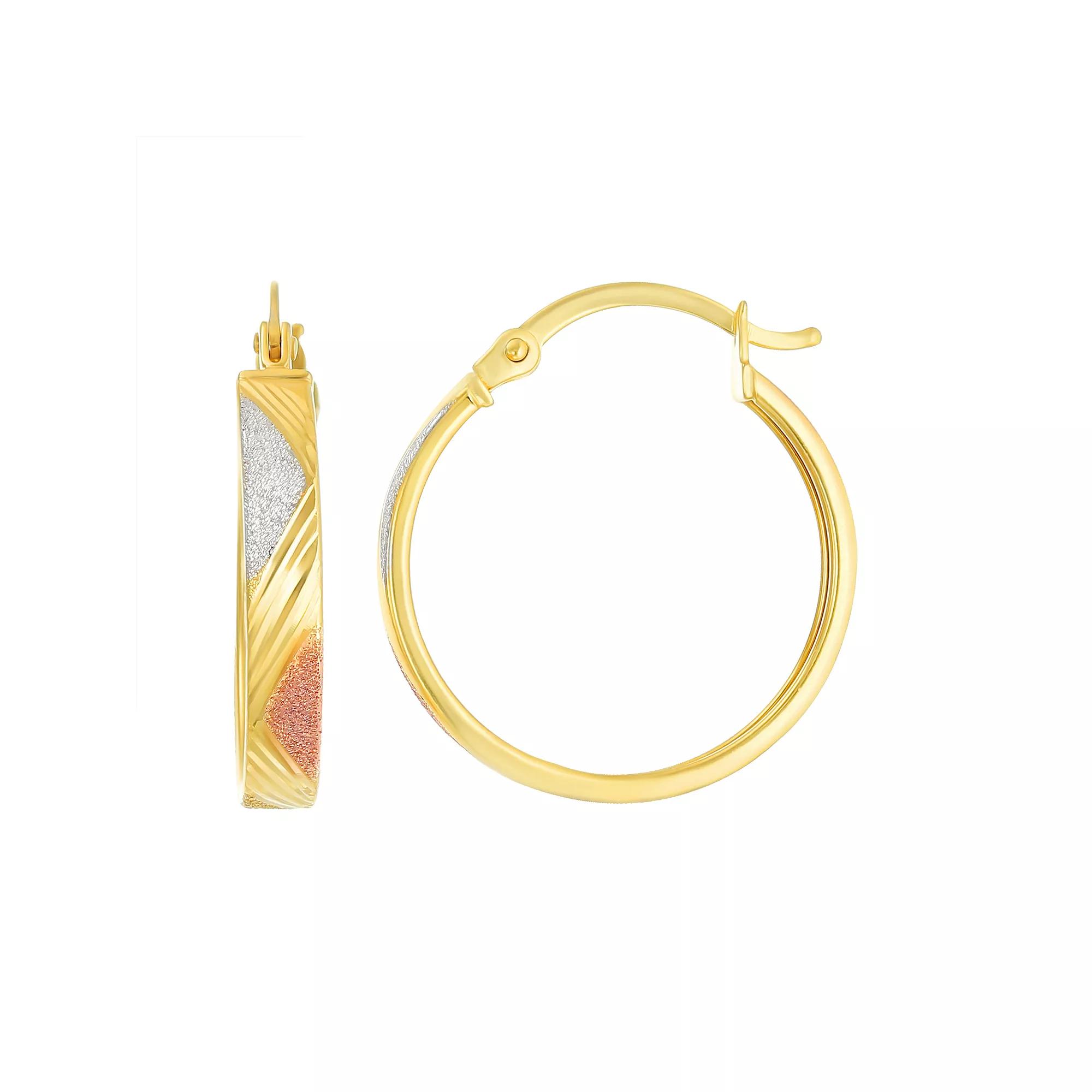 Forever 14K 14k Gold Tri Tone Diamond Cut Hoop Earrings, Women's, 14k  Tone Product Image