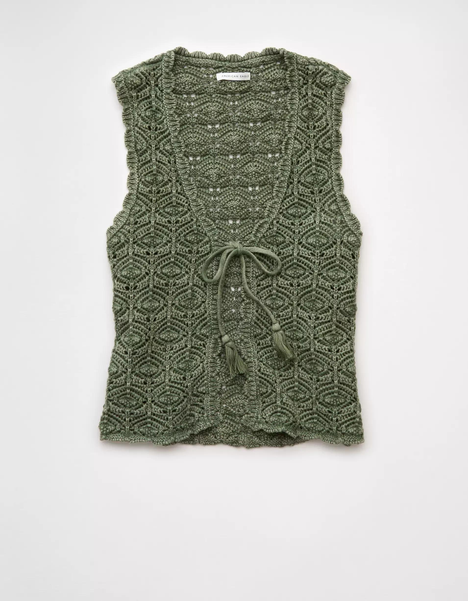 AE Tie Front Crochet Vest Product Image