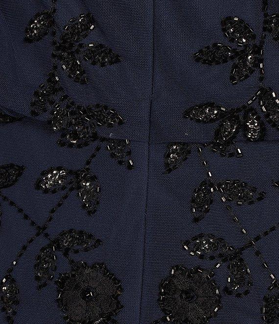 Adrianna Papell Plus Size Illusion Boat Neck Flutter Sleeve Beaded Mesh Blouson Column Dress Product Image