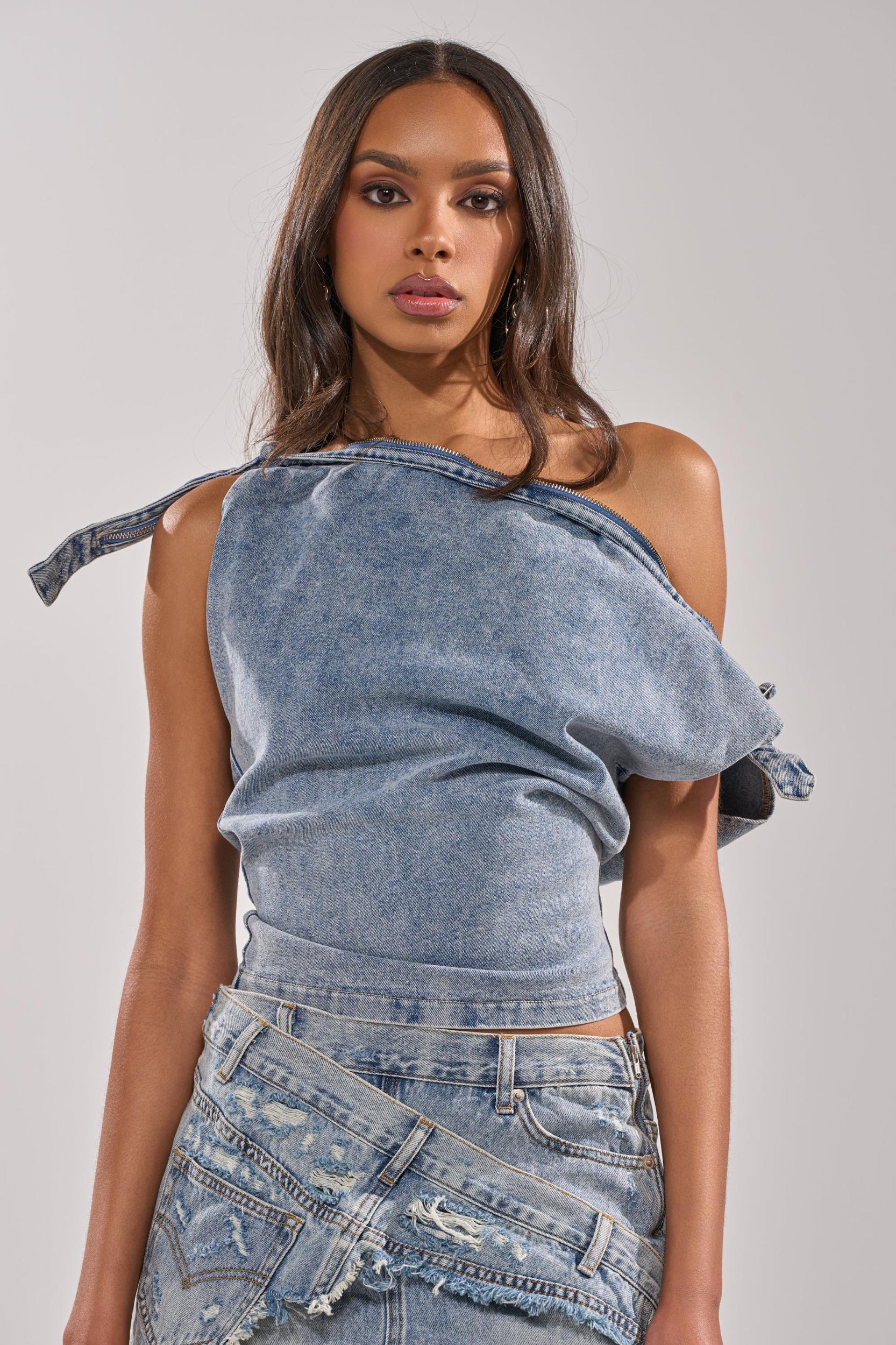 WEEKEND VIBES DENIM BLOUSE Product Image