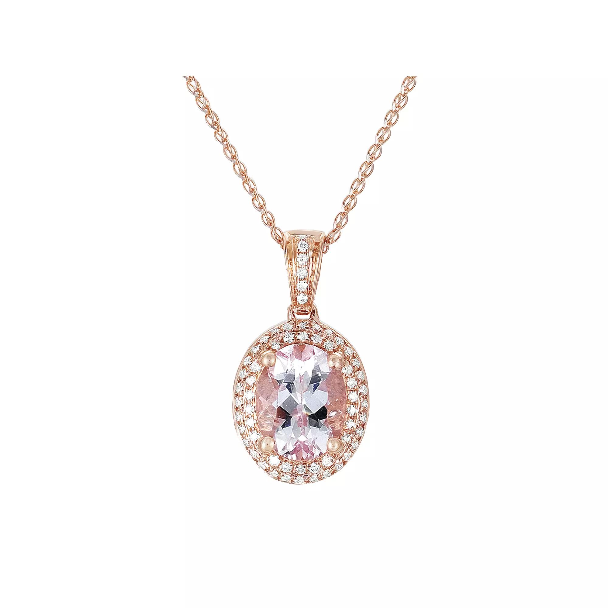 Oro Leoni 14k Rose Gold .18-ct. T.W. Diamond and Morganite Frame Pendant, Women's, Pink Product Image