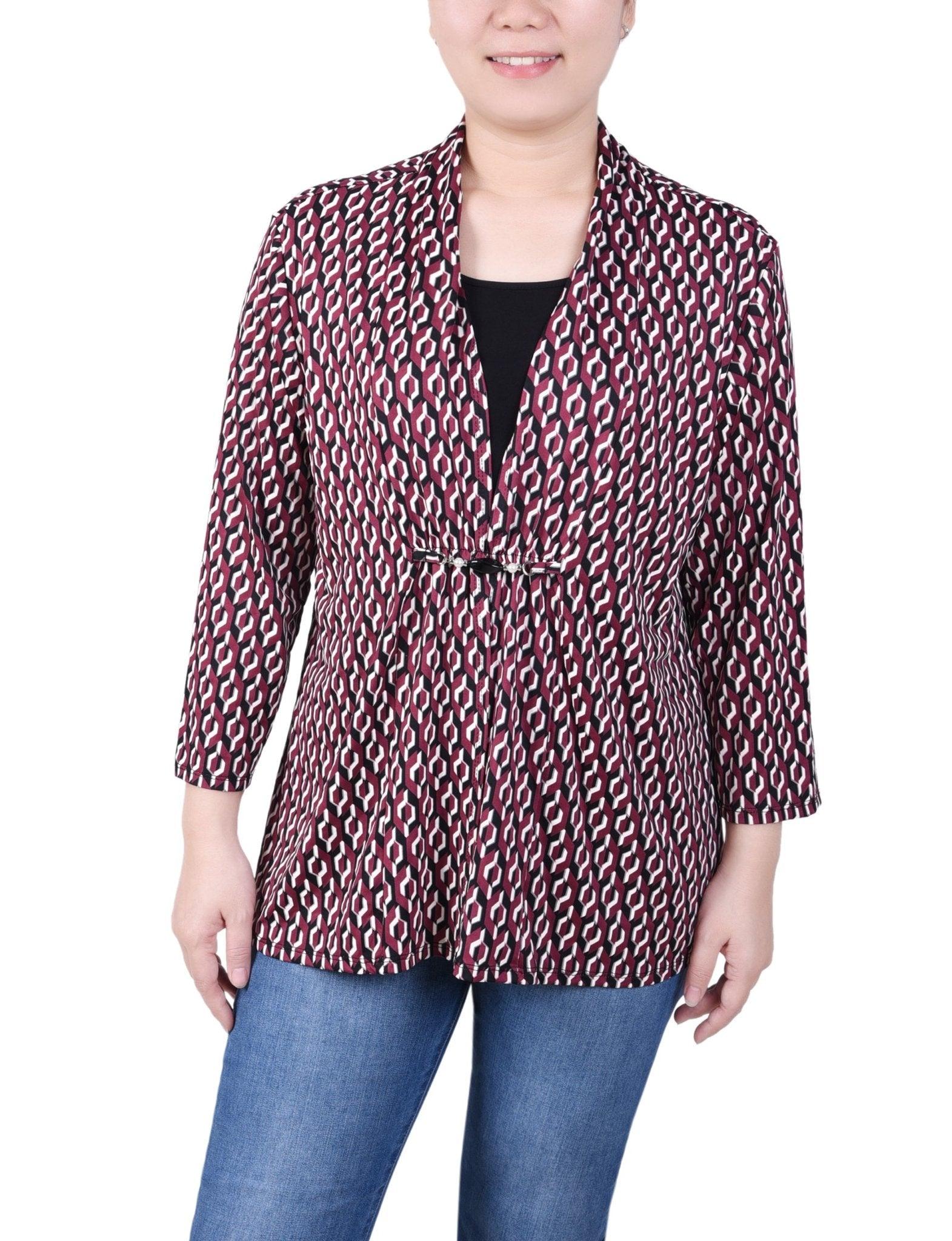 Puff Print 3/4 Sleeve Two-Fer Top - Petite Product Image