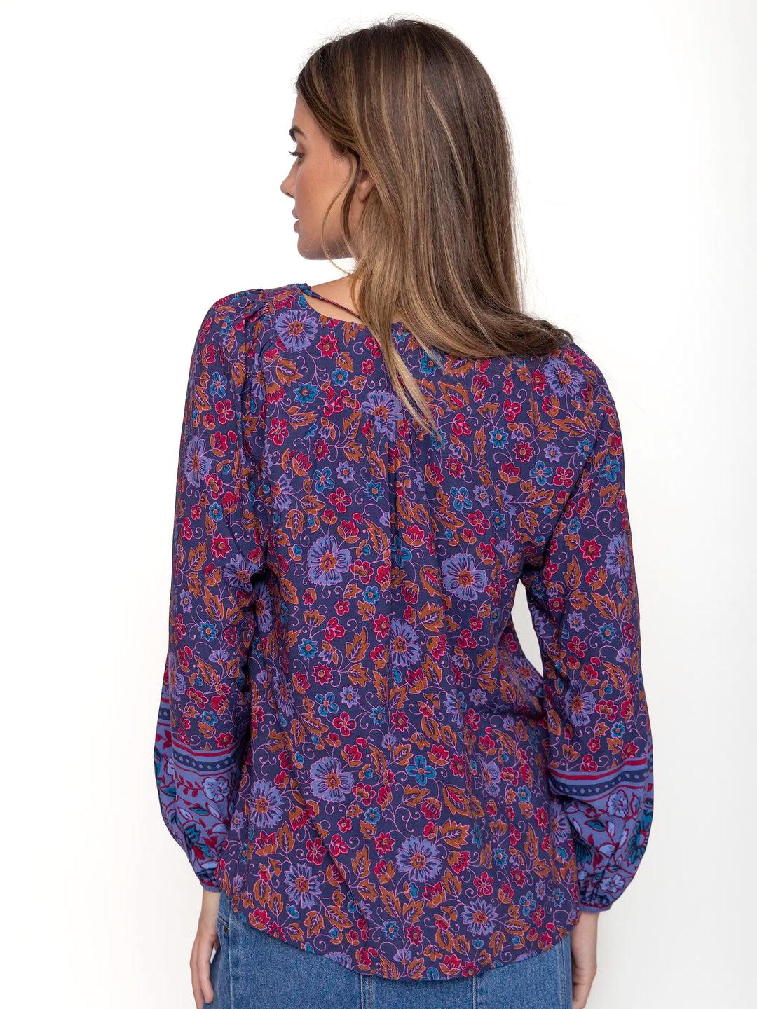 Rowan Top - Navy Red Feathers Product Image