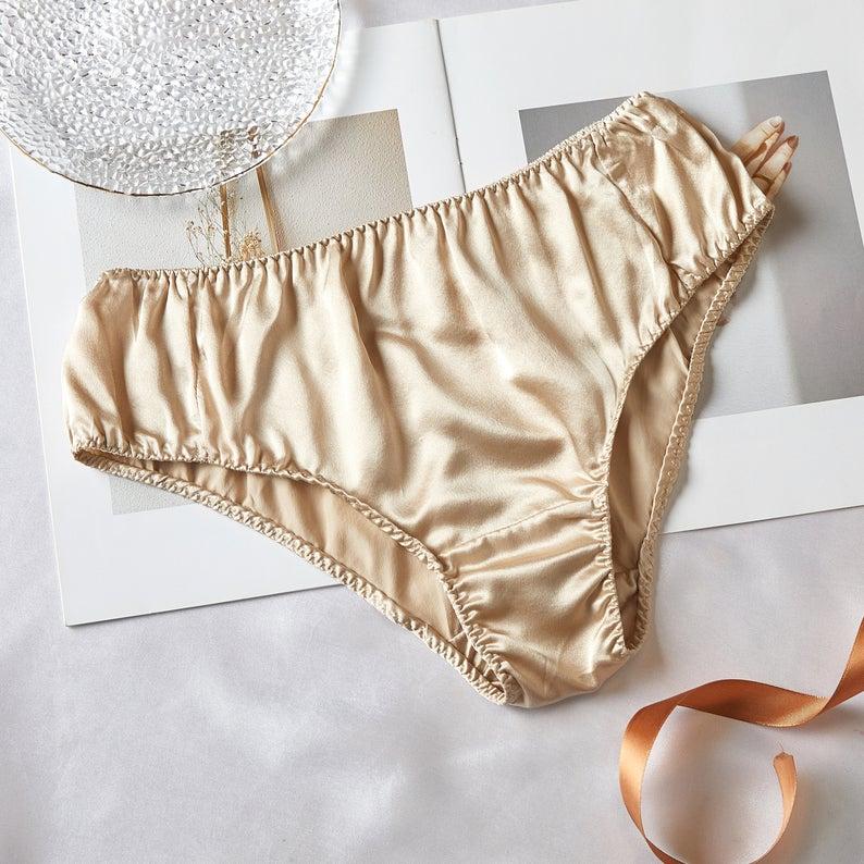 Beige Pure Mulberry Silk Bikini Panties | Mid Waist | 22 Momme | Float Collection Product Image