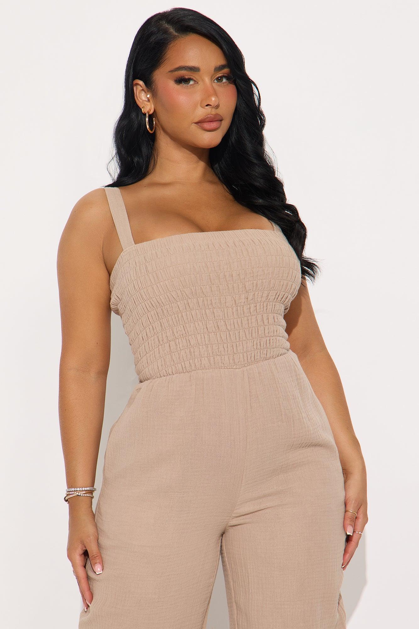 Melissa Gauze Wide Leg Jumpsuit - Taupe Female Product Image