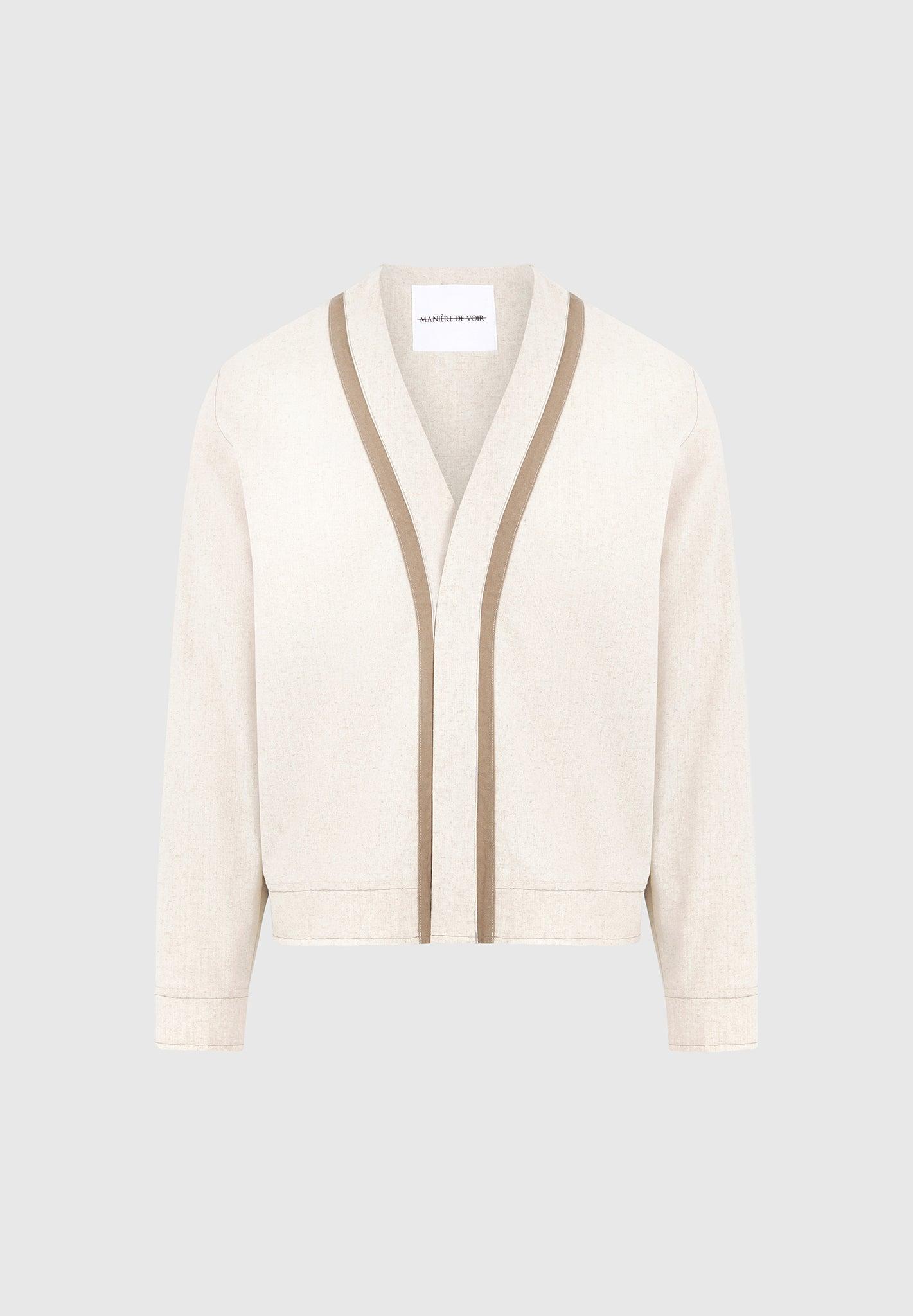 Alain - Linen Cardigan with Contrast Placket - Natural Male Product Image