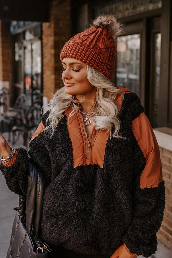 Cuddle So Close Faux Fur Lined Beanie In Dark Rust Product Image