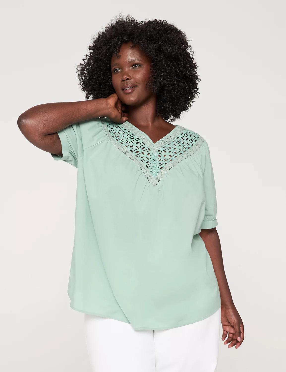 Swing Elbow-Sleeve Eyelet Blouse Product Image