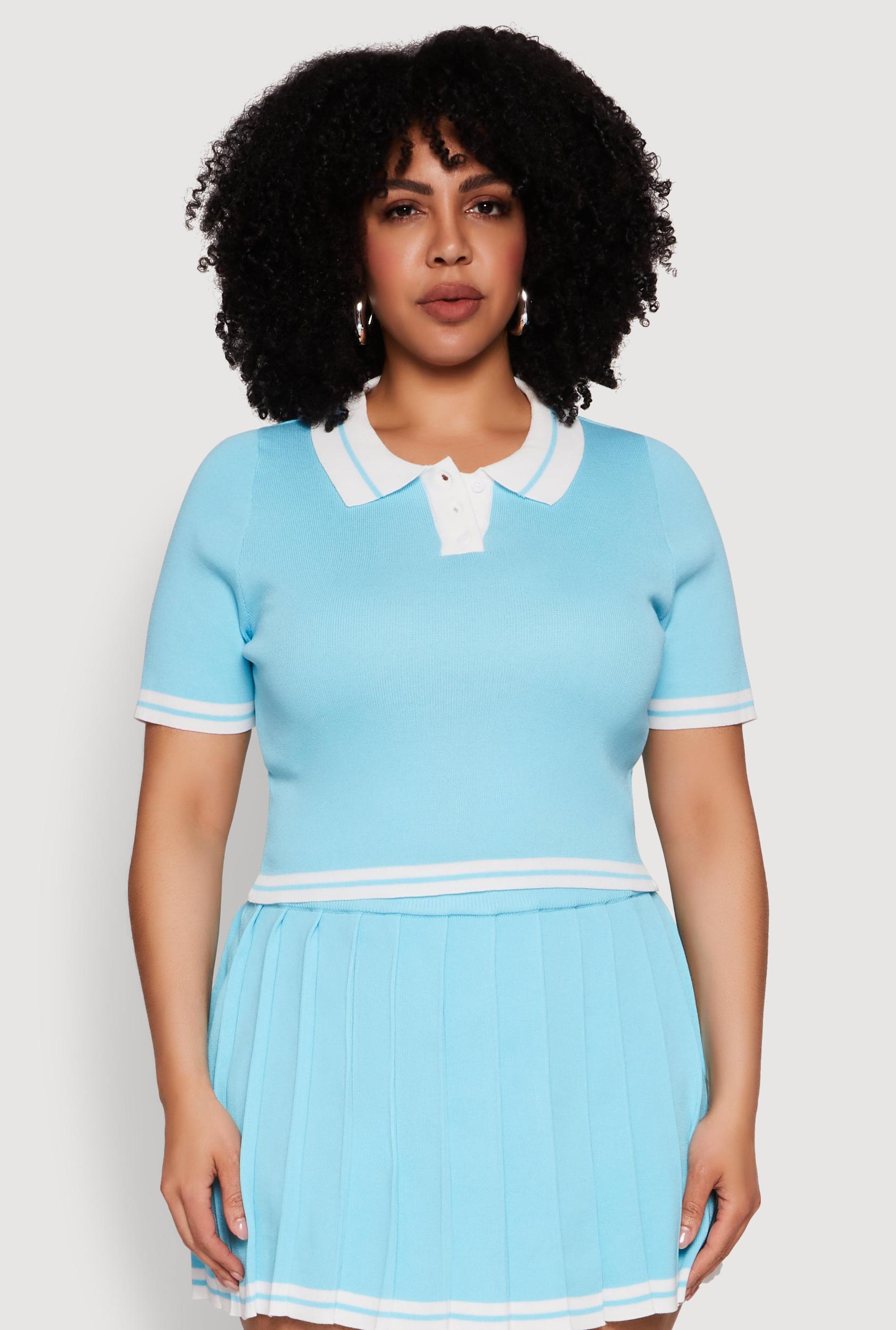 Womens Plus Size Daisy Varsity Stripe Crop Polo Tee Product Image