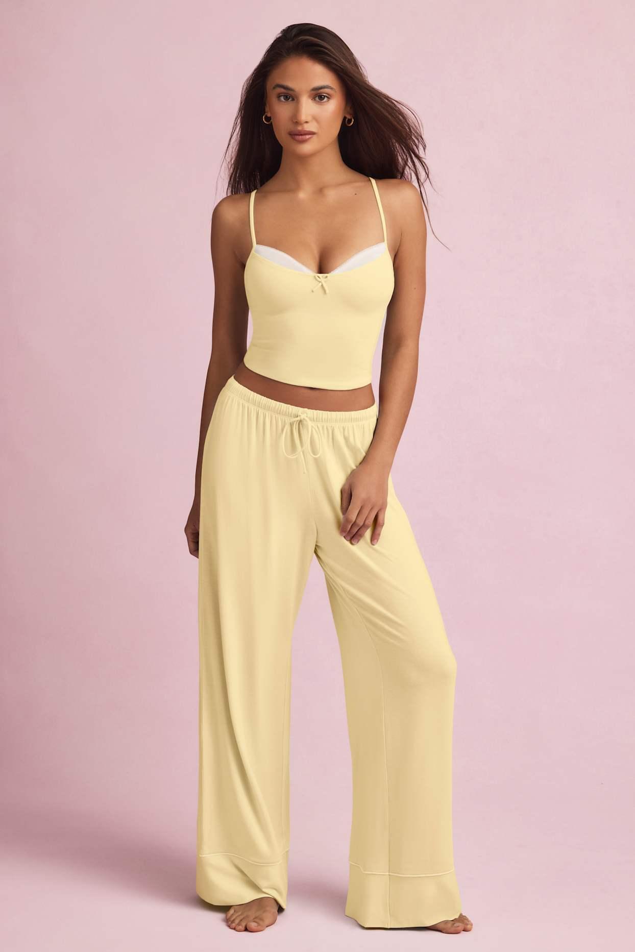 Modal Mid-Rise Pyjama Trousers in Pastel Yellow Product Image