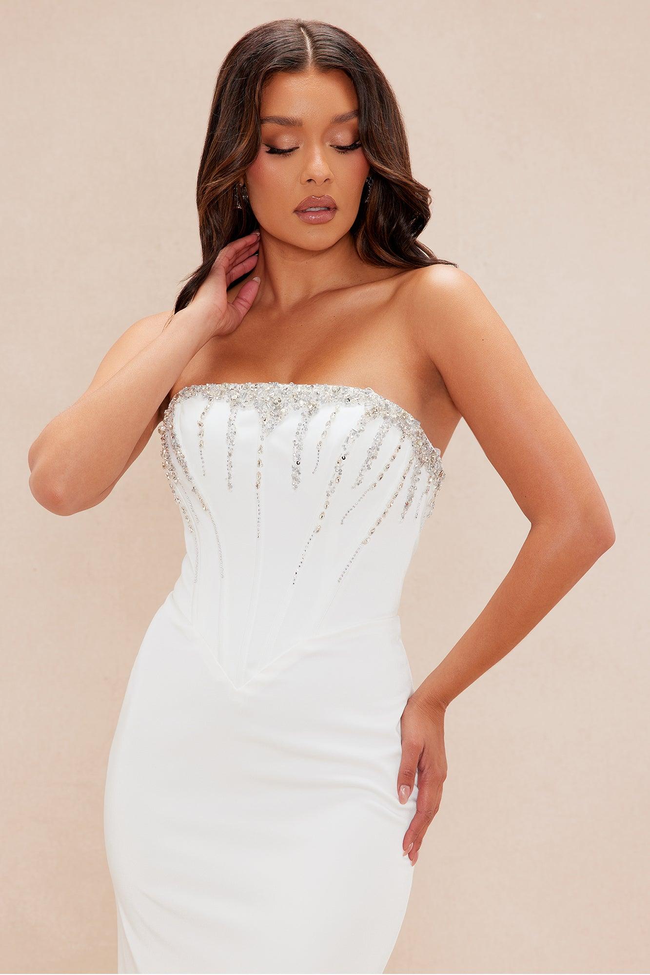 Rosalie Embellished Corset Gown - White Product Image
