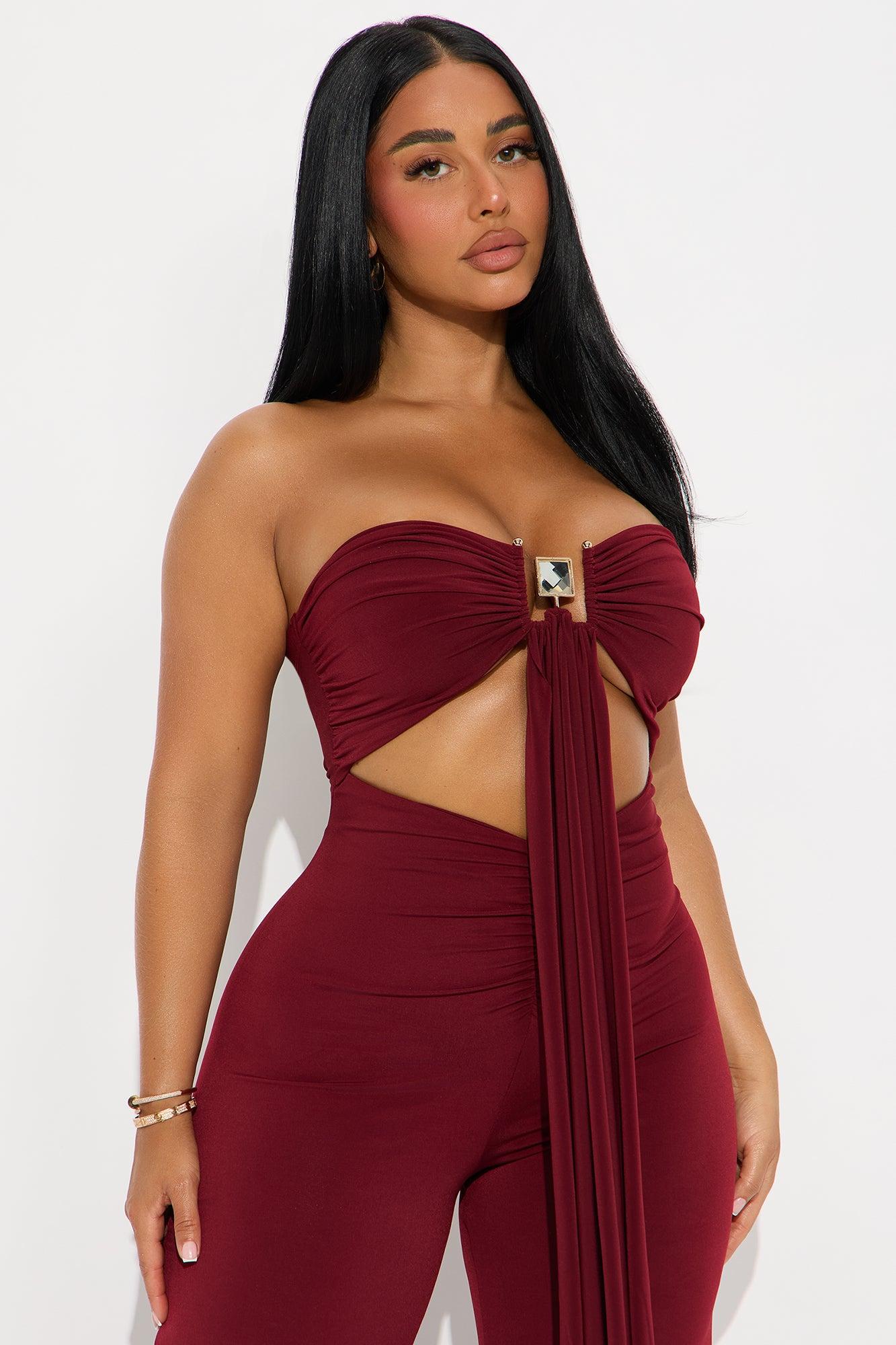 Lexi Strapless Jumpsuit - Burgundy Female Product Image