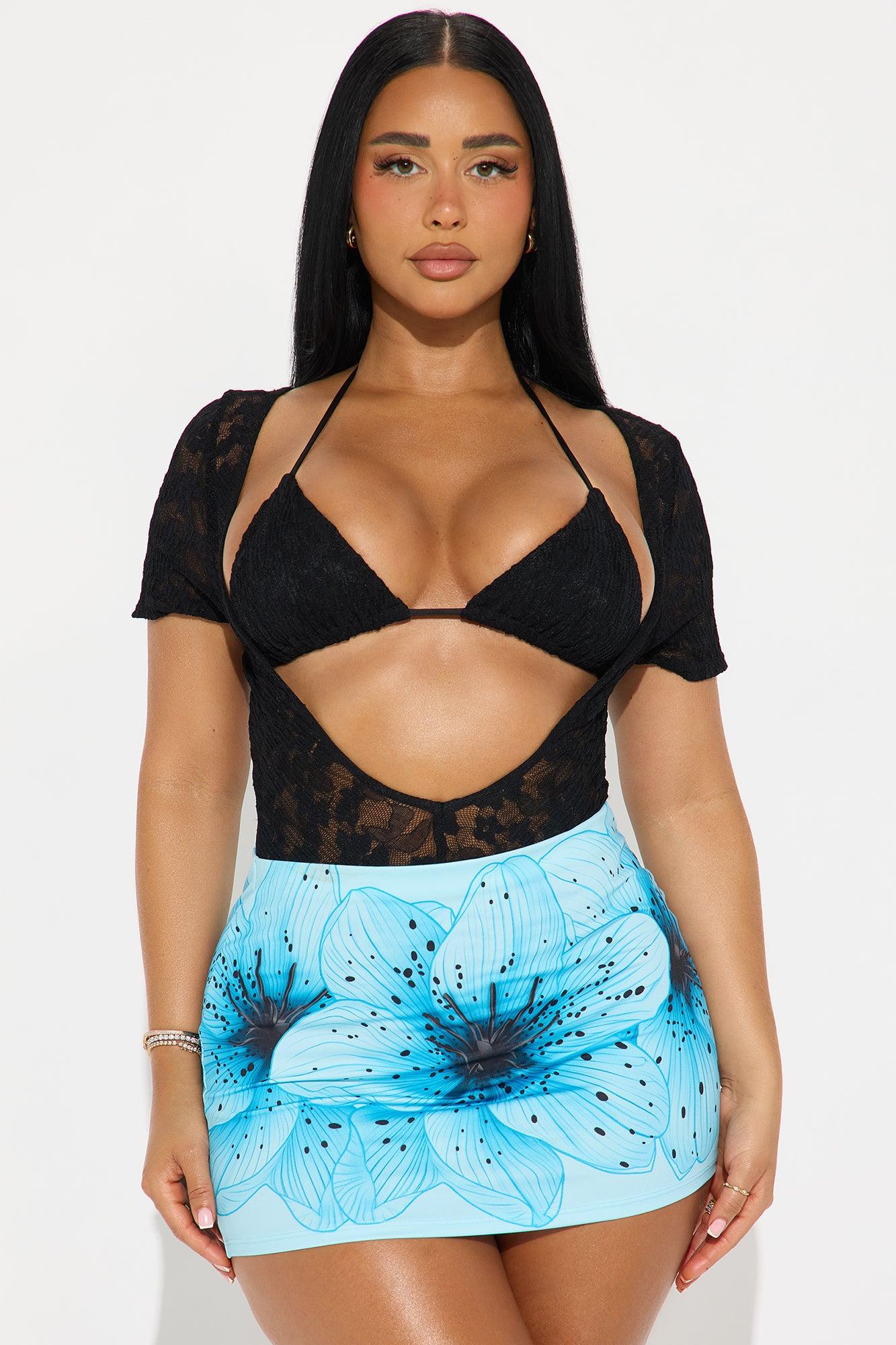 Megara Bodysuit & Triangle Top 2 Piece Set - Black Female Product Image