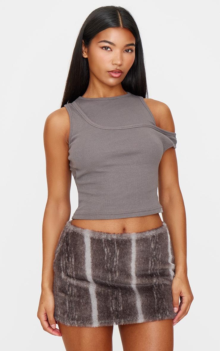 Grey Printed Faux Fur Micro Mini Product Image